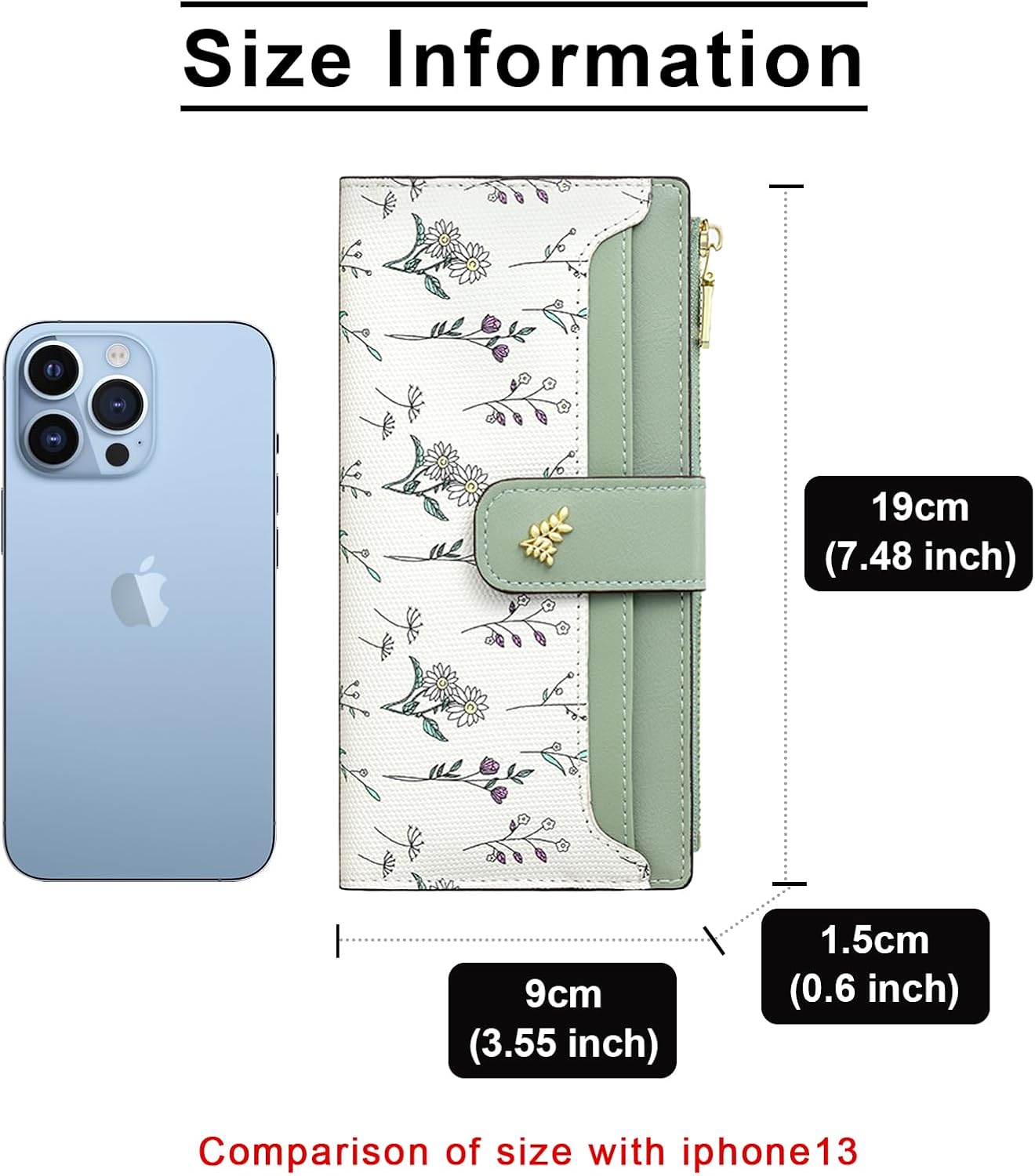 Womens Wallet Leather Long Bifold Zipper Slim Flower Wallet for Women Coin Clutch Purse with ID Window - Image 2