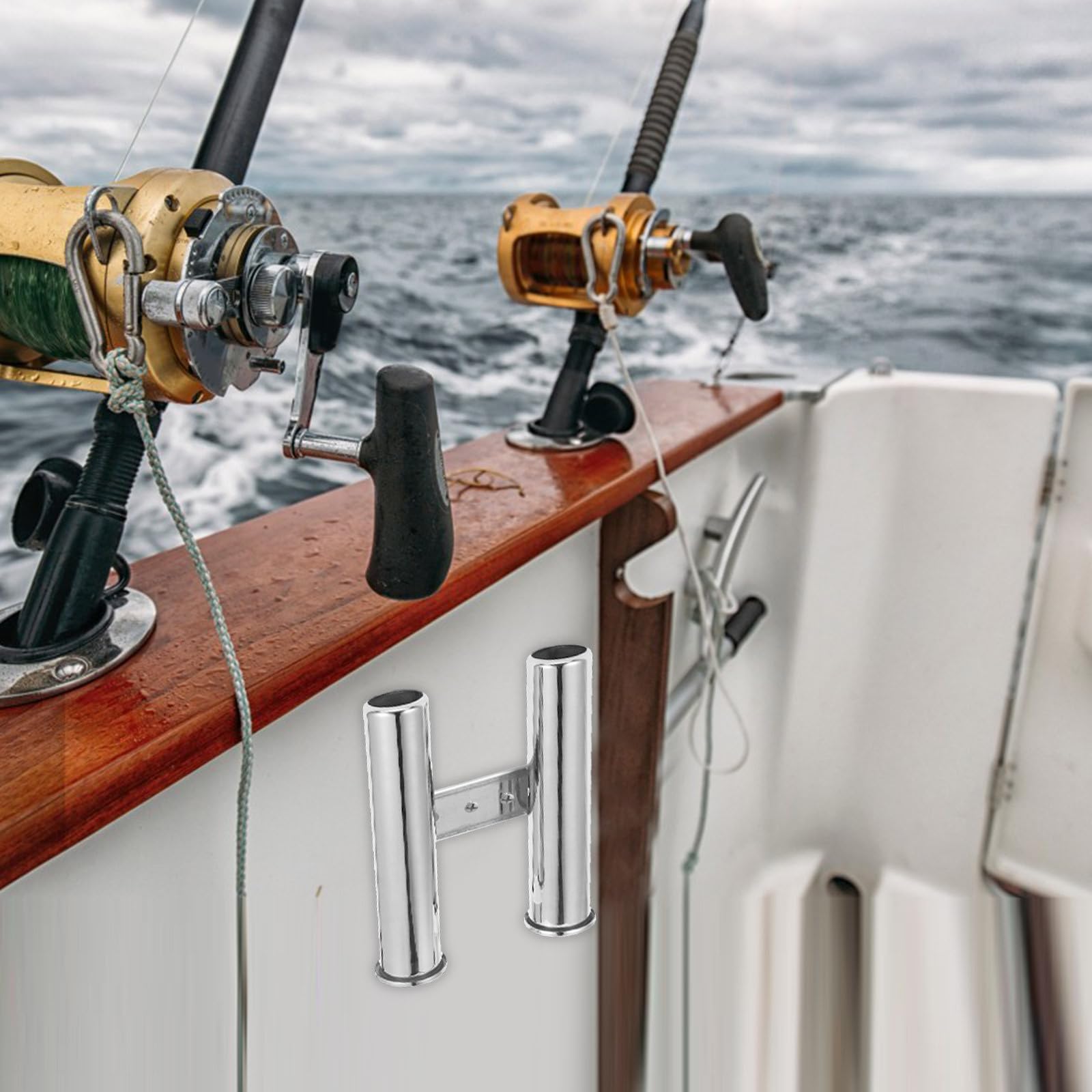 SHERCHPRY Robuster Angelrutenständer aus Edelstahl mit Doppelrohr Halterung für Angelruten als Rutenhalter Boot und Angelzubehör in Sommerstimmung für Fischerzubehör