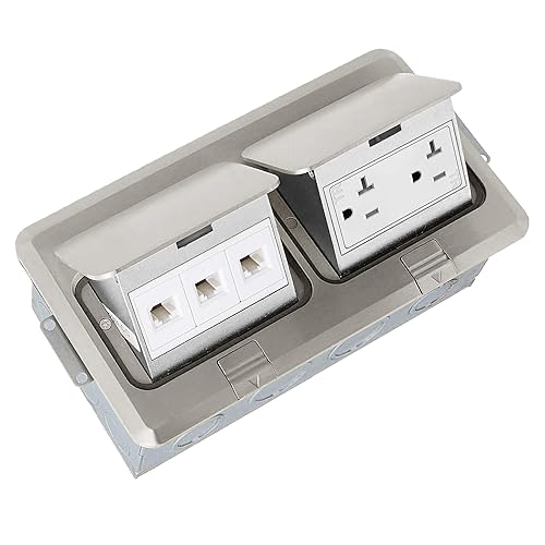 ENERLITES 662301-S-D Kit eléctrico de caja de suelo de 2 bandas 20 A receptáculo dúplex resistente a manipulaciones a la intemperie puertos de ENERLITES 662301-S-D Kit eléctrico de caja de suelo de 2 bandas 20 A receptáculo dúplex resistente a manipulaciones a la intemperie puertos de