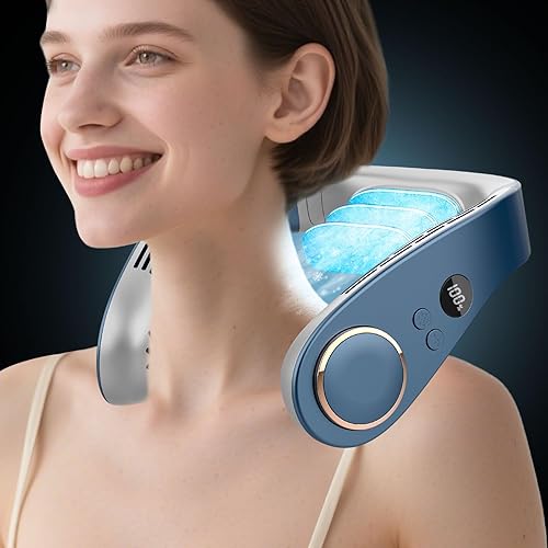 Aire acondicionado de cuello con placa de enfriamiento, ventilador de cuello portátil, ventilador personal reciclable de larga vida sin aspas para