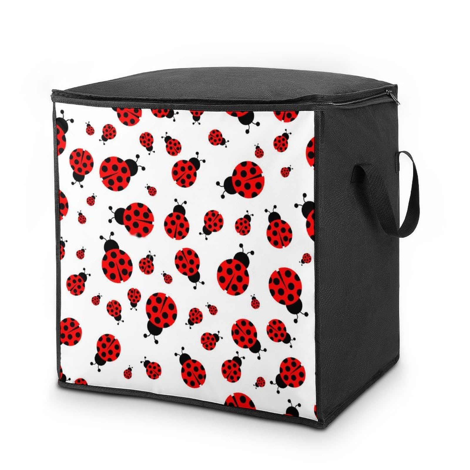 Wlntrophic 70L Storage Bags, Ladybugs Pattern Infinite Speckled Storage Box with Lid Zipper And Handles, Clothes Bags for Quilt, Blankets, Bedding