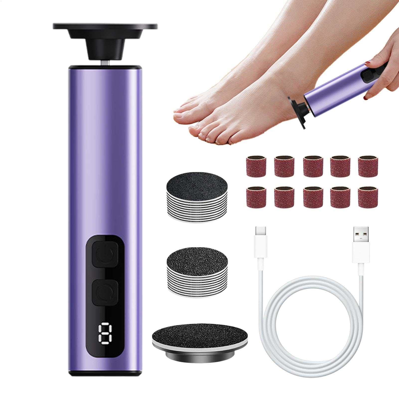 Ponceuse électrique pour pieds - Petite ponceuse portable à 9 vitesses - Produits de soins des mains - Outils de pédicure pour les pieds - Outil pour peaux mortes - Coupe-maïs pour les mains