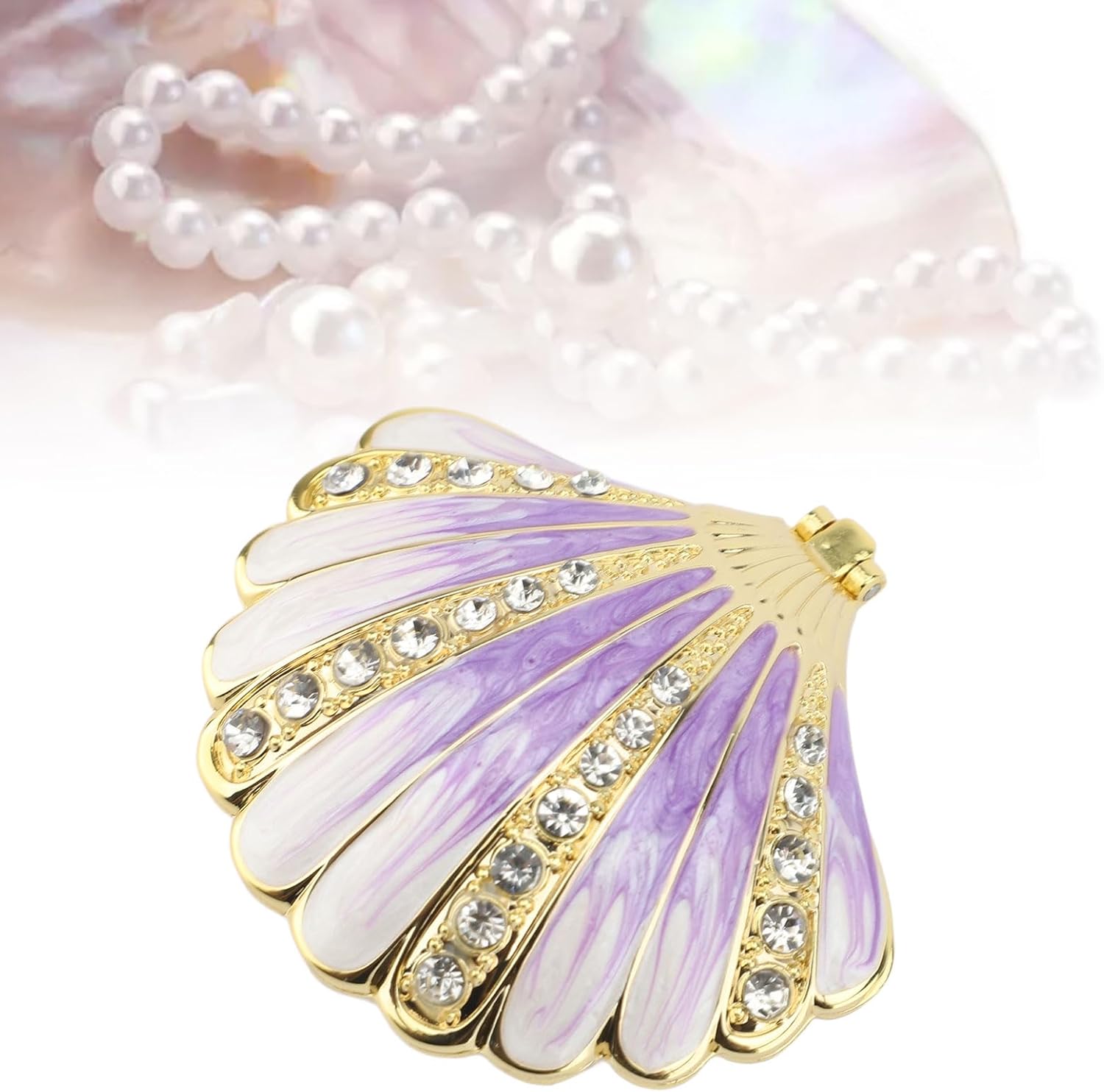 Seashell Figurine Trinket Box, 2.8 x 2.6 x 1.2in Hinged Crystals Jeweled Painted Enameled Collectible Ocean Jewelry Box,Metal Seashell Figurine with Rhinestone Decor Display - Image 5