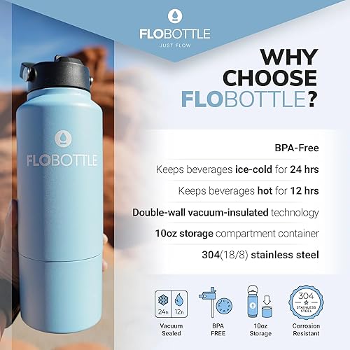 Miniatura 7 de Botella de agua aislada de acero inoxidable, 28 onzas, a prueba de fugas, sin BPA, con compartimento de almacenamiento (azul océana)