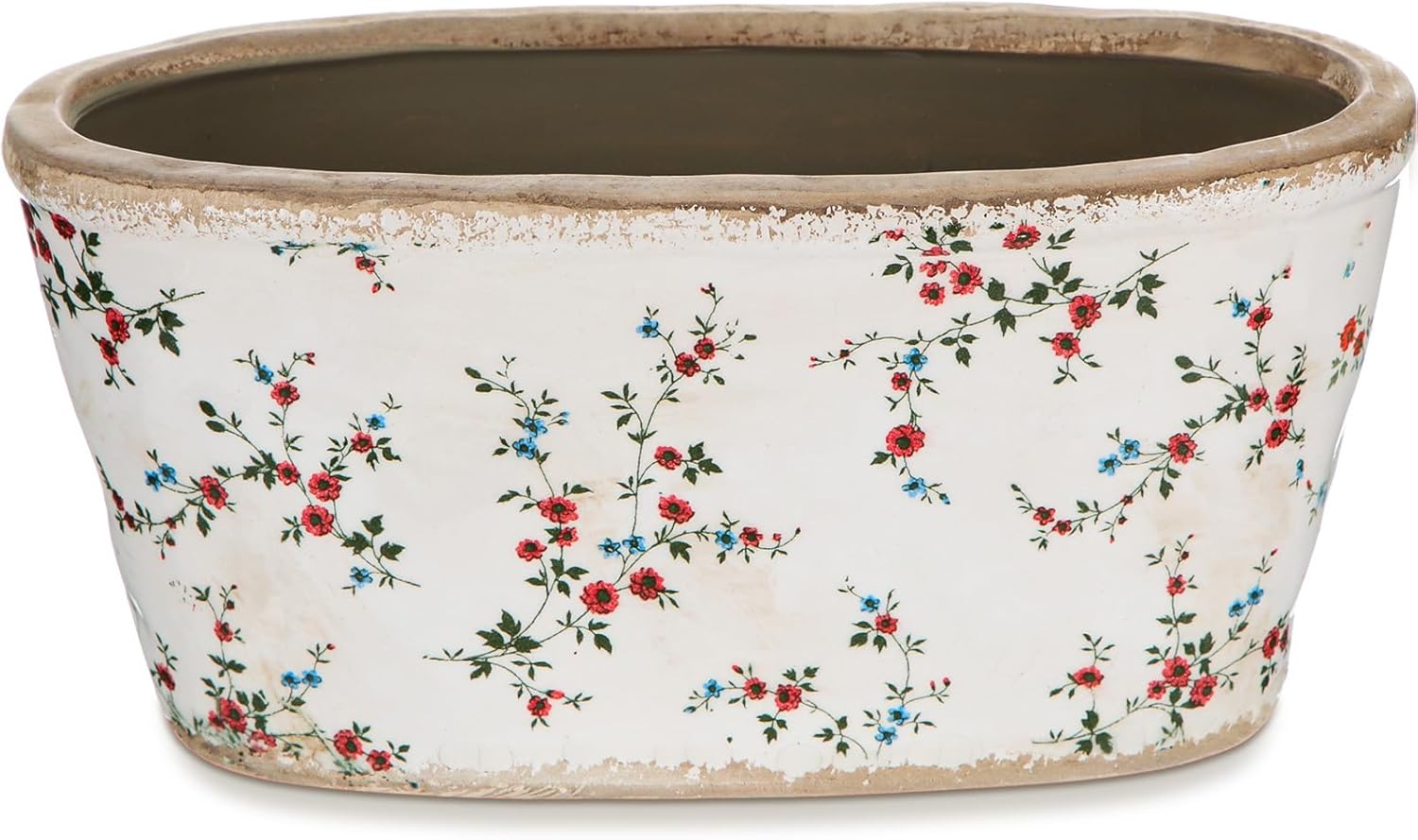 FoldTier 8.6" Large Vintage Ceramic Planter Ice Cracked Farmhouse Rectangle Pots with Drainage Hole Pots for Indoor Outdoor Plants Home Kitchen Windowsill Office Shelf Rustic Decor Gift(Wildflower)