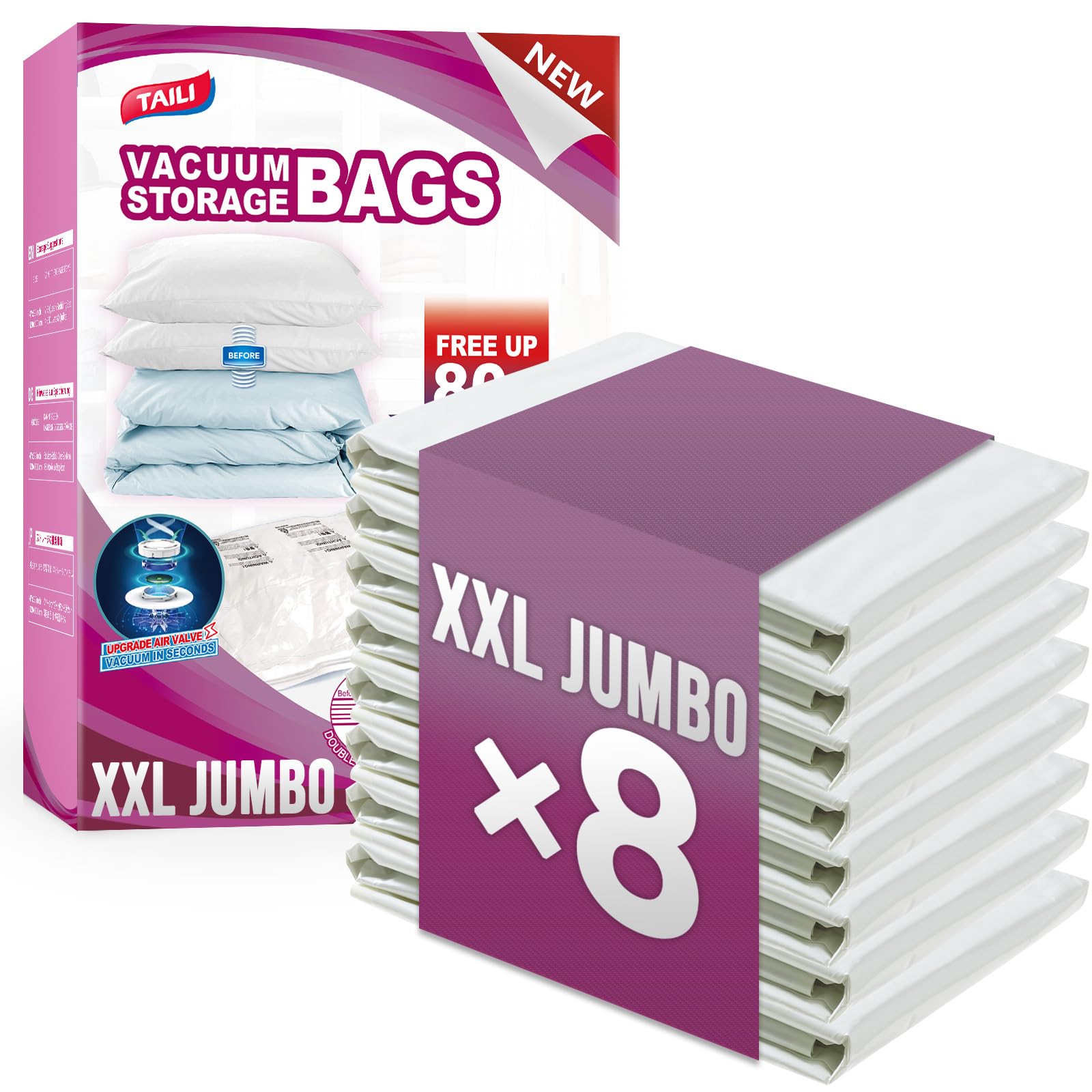 Sac de rangement sous vide pour couette TAILI Lot de 8 XXL contre le manque de place