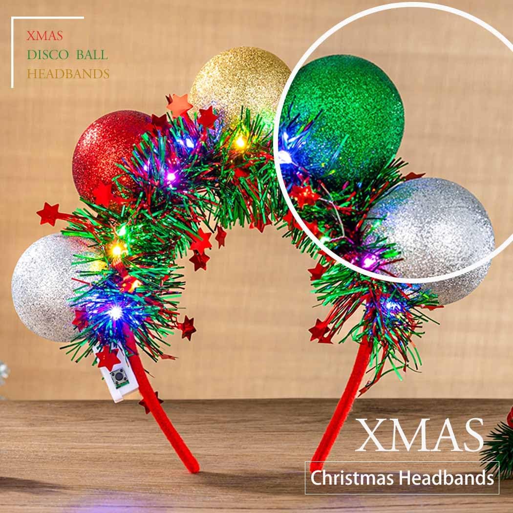 Light Up Christmas Headband Colorful Ball Tinsel Hairbands Glowing Xmas Headpieces Holiday Party Hair Accessories for Women - Image 3