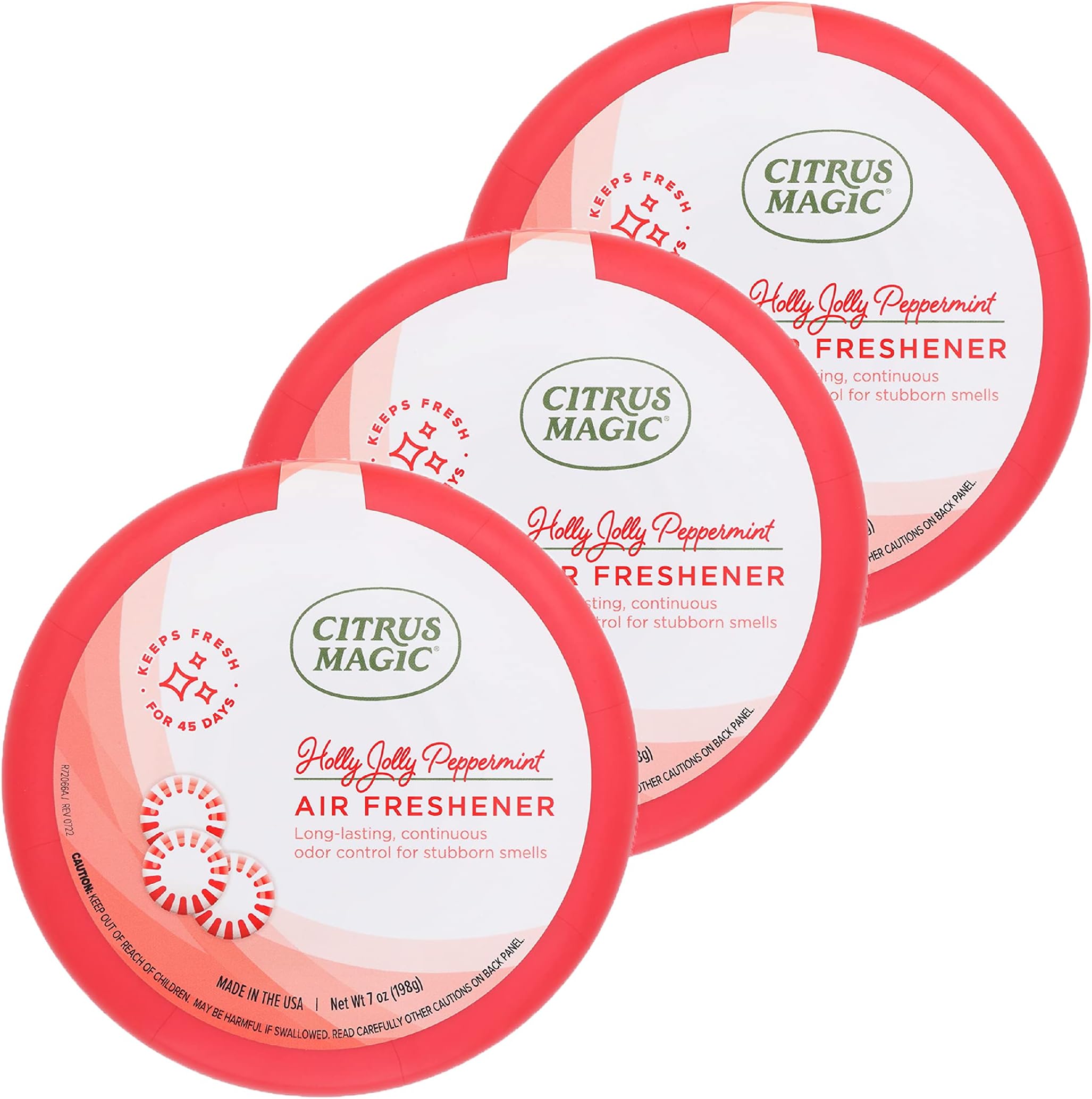 Holiday Odor Absorbing Solid Air Freshener, Holly Jolly Peppermint, 7-Ounce, Pack of 3