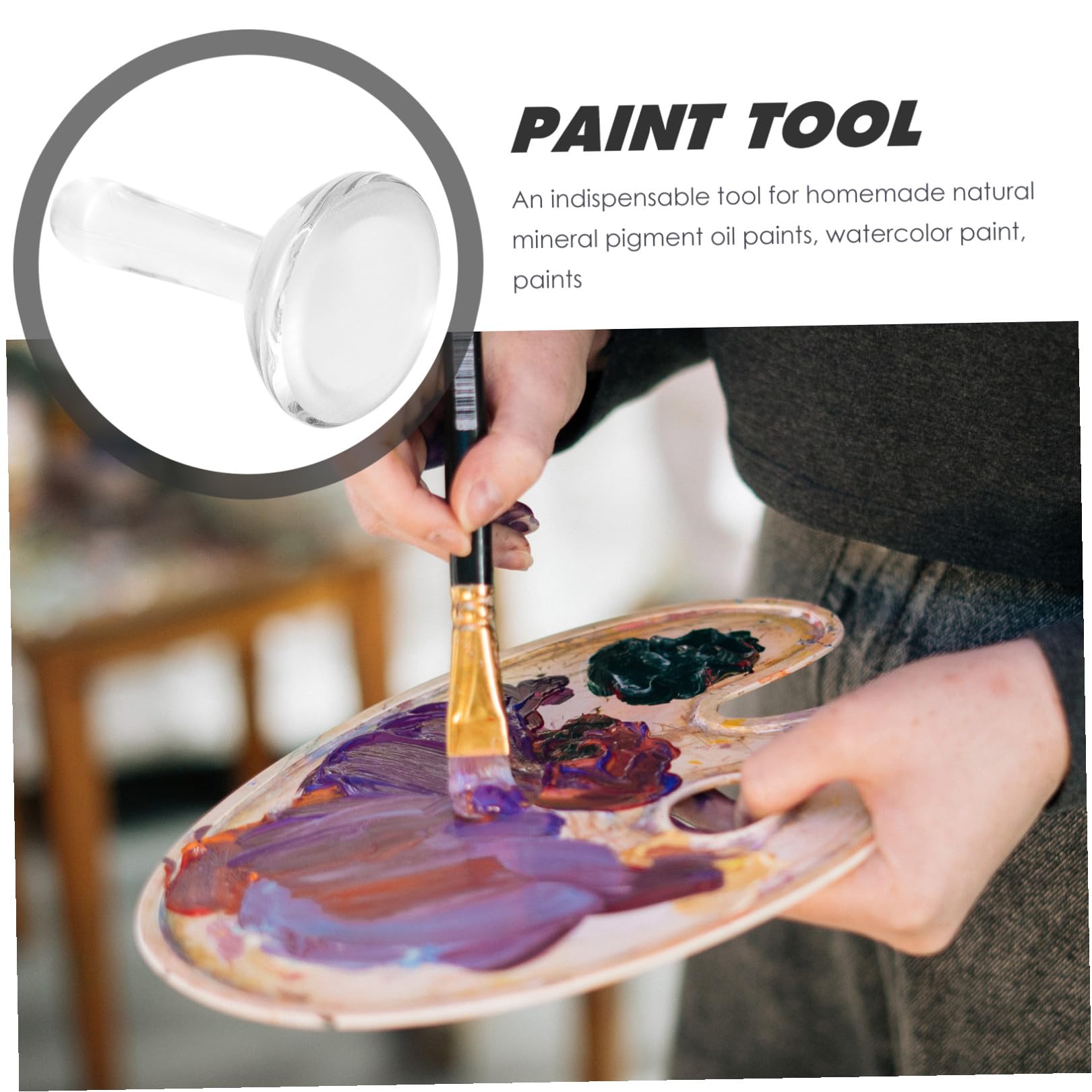 Pilon en Verre Manche Ergonomique Léger, Outil de Broyage Artisanal pour Peinture à l'huile et Pigments Naturels pour Usage Domestique