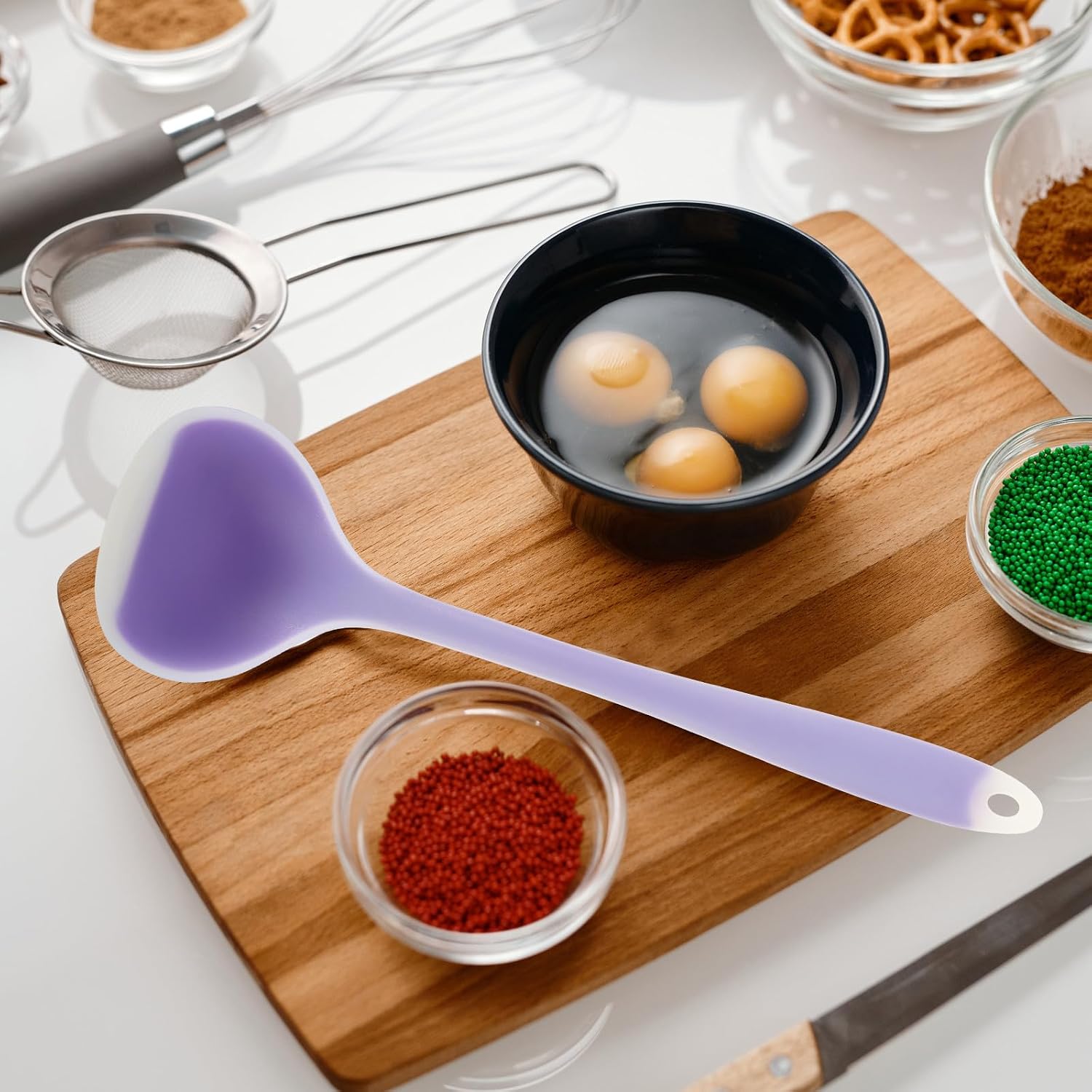 2pcs Silicone Soup Ladles Purple Multi-function Household Cooking Ladle Set for Mixing and Serving Soup in Kitchen