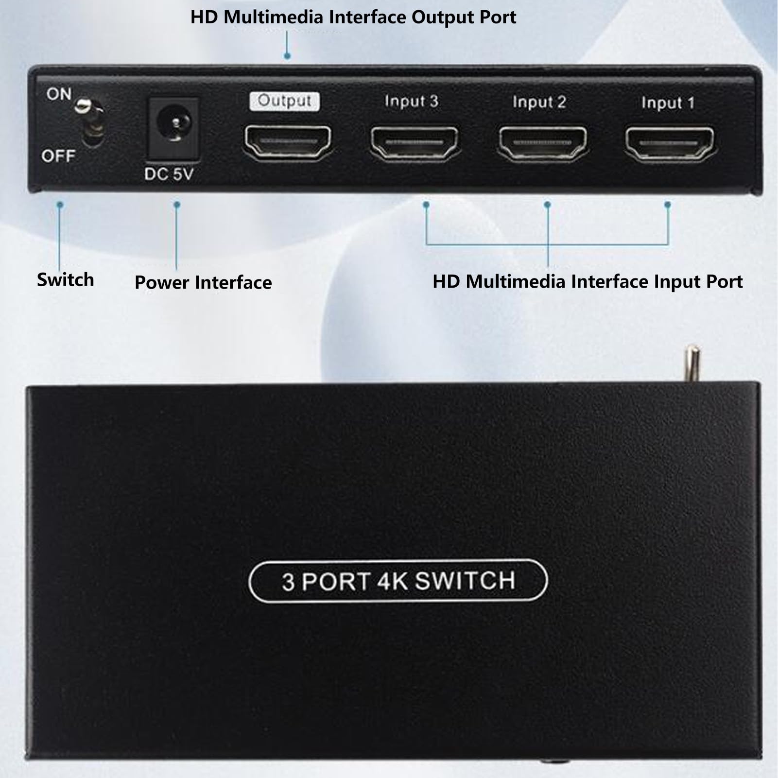 HDMI-Switch, 3 in 1 Out 4K 60 Hz UHD HDMI-Switcher-Splitter mit Fernbedienung, HDMI 2.0-Wahlschalter, Video-Switch Unterstützt HDR, für Spielekonsolen-PC-TV-Boxen (EU-Stecker)