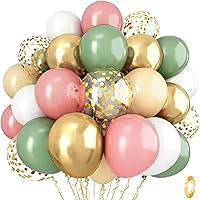 Isndare Sage Green Dusty Pink Balloons 35pcs Retro Gold Confetti Kit for Baby Shower Birthday Woodland Party Decor 12 Inch Latex