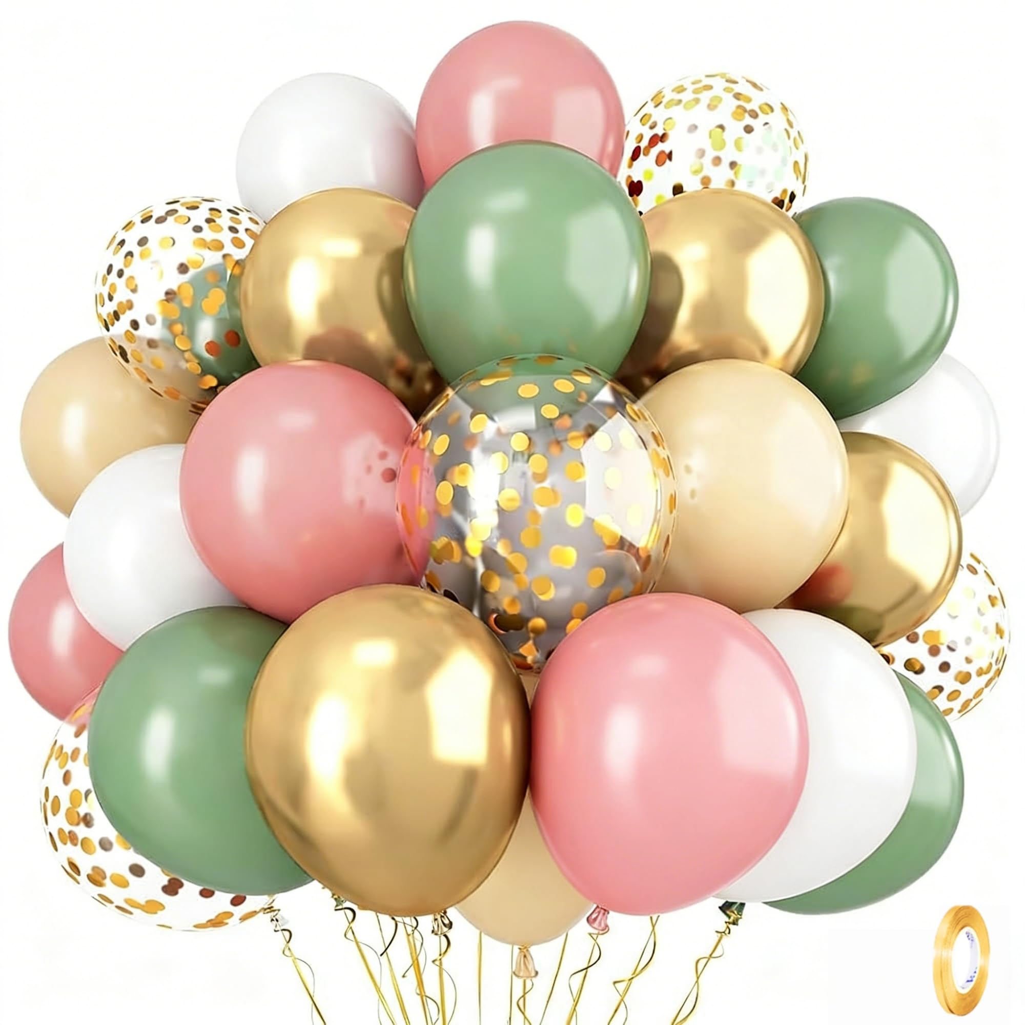 Sage Green and Dusty Pink Balloons, Retro Pink and Green White Gold Confetti Baby in Bloom Balloons for Girls Women Fairy Floral Wildflower Birthday Woodland Baby Shower Garden Tea Party Decorations