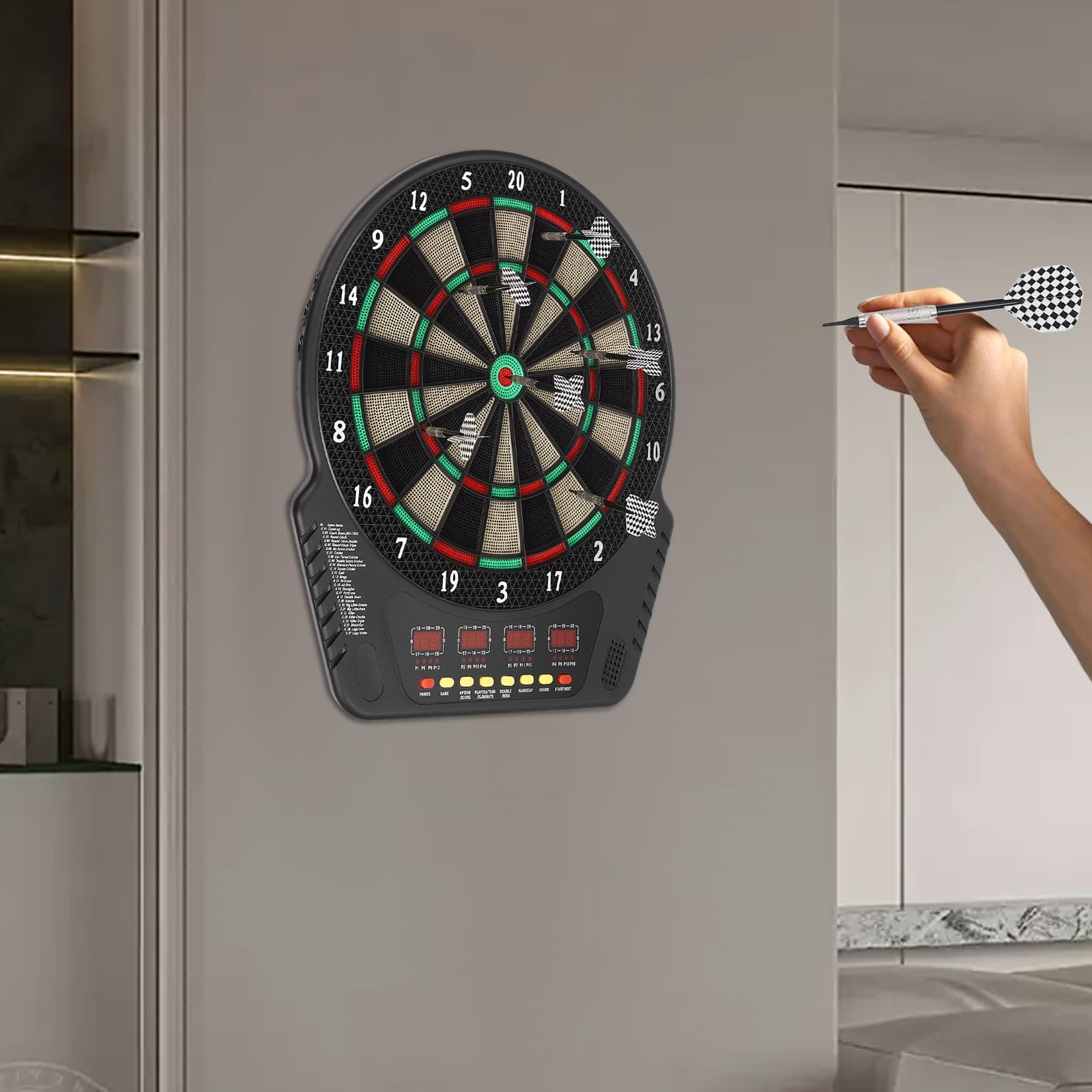 Bersaglio elettronico per freccette, montato a parete, con 6 freccette, set di freccette per bambini e adulti, per appartamenti, bar, ristoranti, centri di gioco o altri parchi giochi