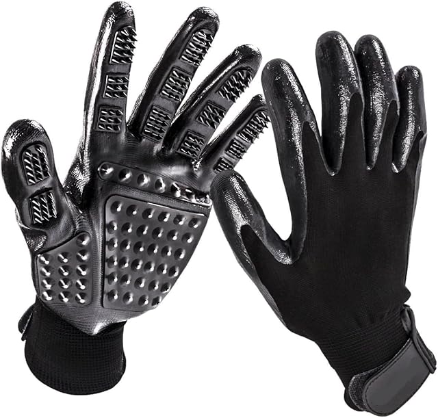 Healthman Guantes de aseo para mascotas, guantes de goma con diseño mejorado de cinco dedos