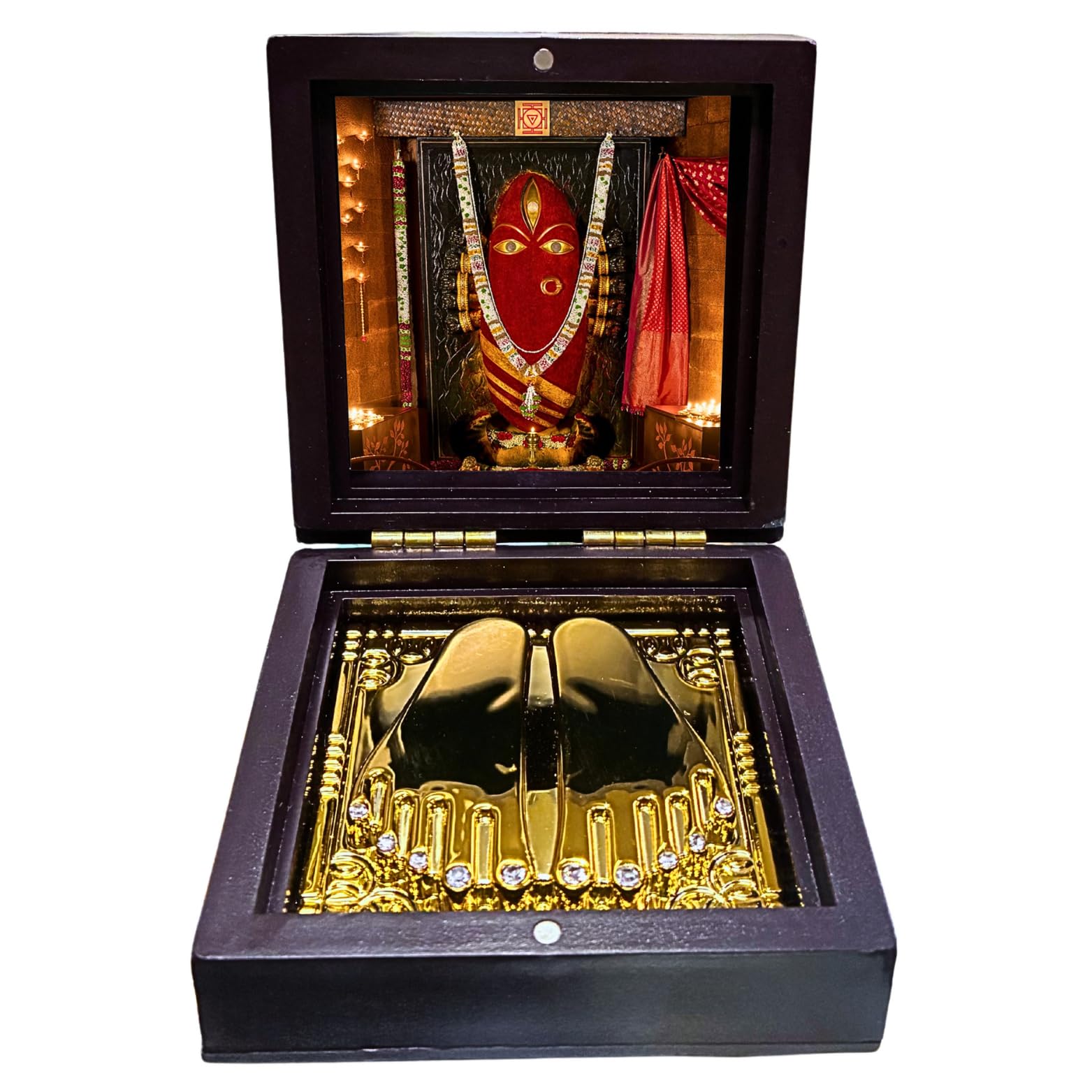 Linga Bhairavi Devi Swaroop Religious photo frame, mandir and home decor, Gold Plated Charan Paduka Small Size (Linga Bhairavi Devi, Brown, 3X3)-image-39