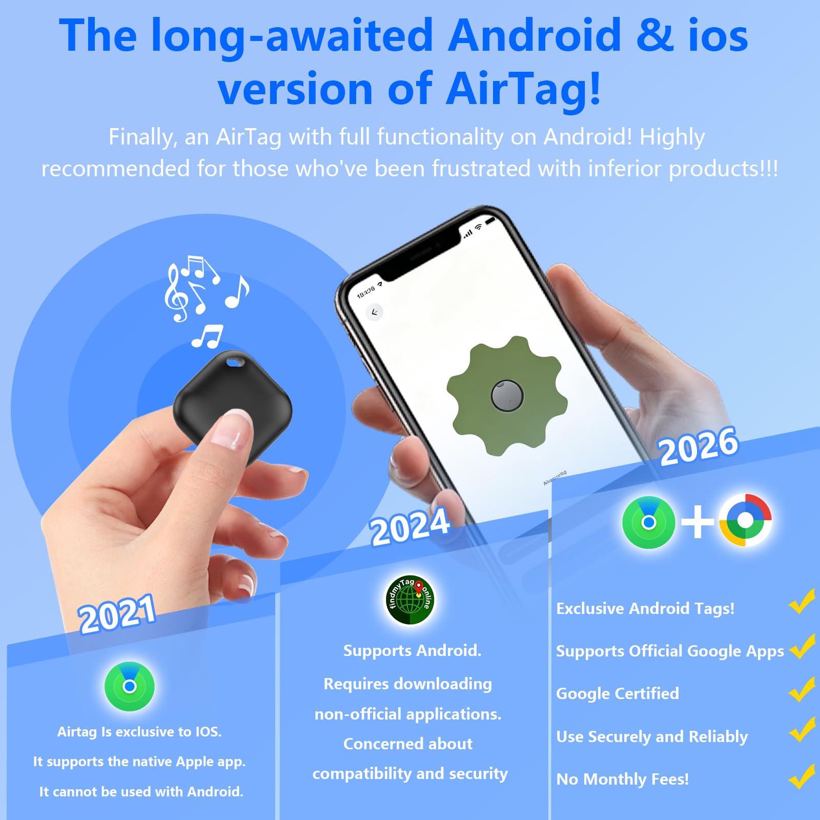 Smart Traceur Tag Android&iOS avec iOS Find My et Google Find Hub, Lot de 2