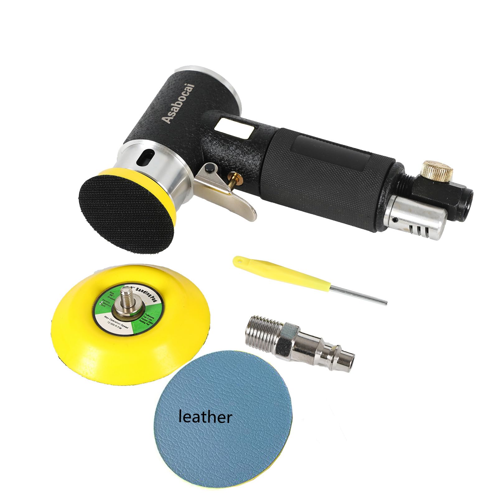 Ponceuse Orbitale Pneumatique 50mm & 75mm - Polisseuse Double Action 12 000 tr/min - Mini Ponceuse Excentrique à Air Comprimé pour Carrosserie, Bois et Métal