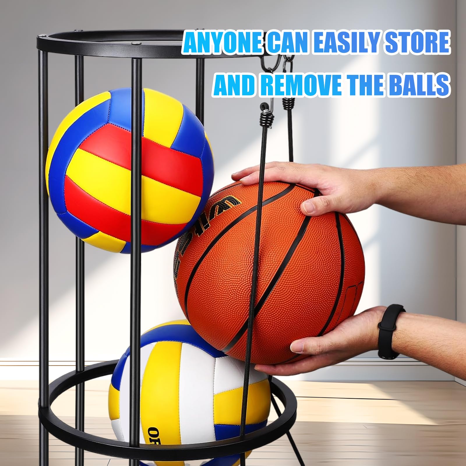 Rastrelliera per Palloni a 3 Livelli Verticale per Basket Calcio Attrezzature Sportive Scaffale Rimovibile