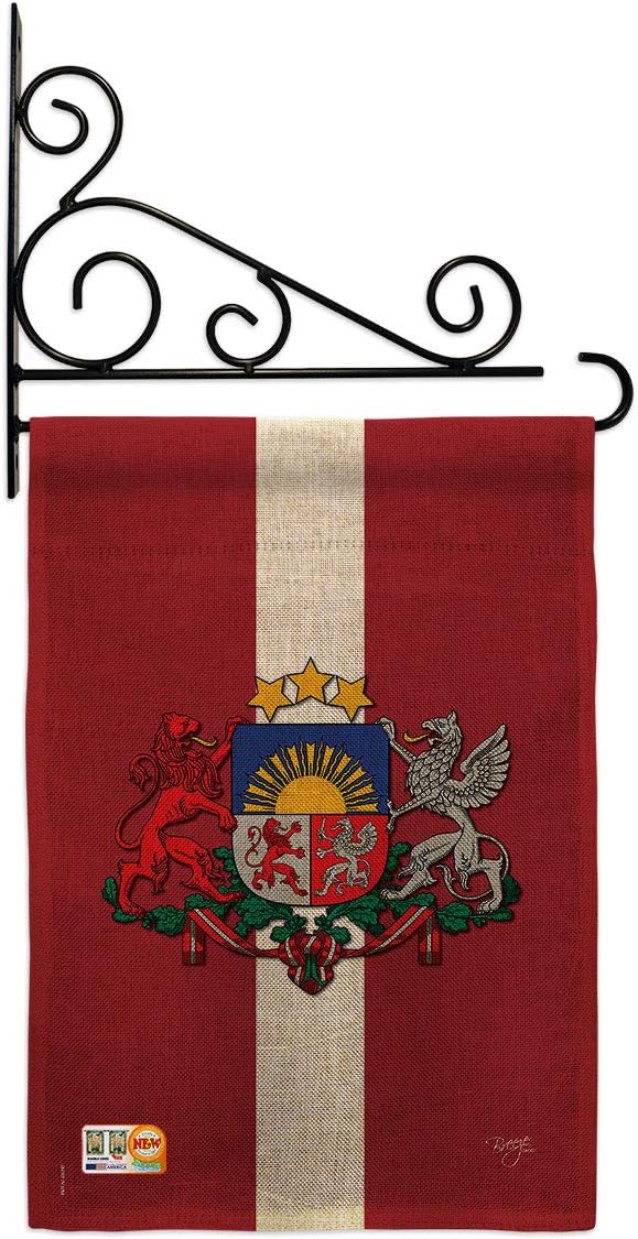 Latvia Burlap Garden Flag Set Wall Holder Regional Nationality Nation International World Country Particular Area Small Decorative Gift Yard House Banner Double-Sided Made In USA 13 X 18.5