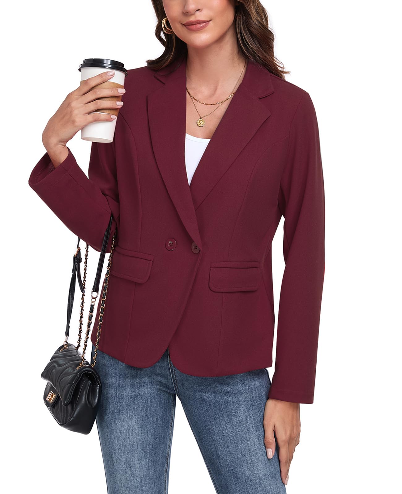 Damen-Blazer, lässig, langärmelig, Revers, Knopf, Arbeit, Büro, Blazer mit Taschen, 2025, S-2XL