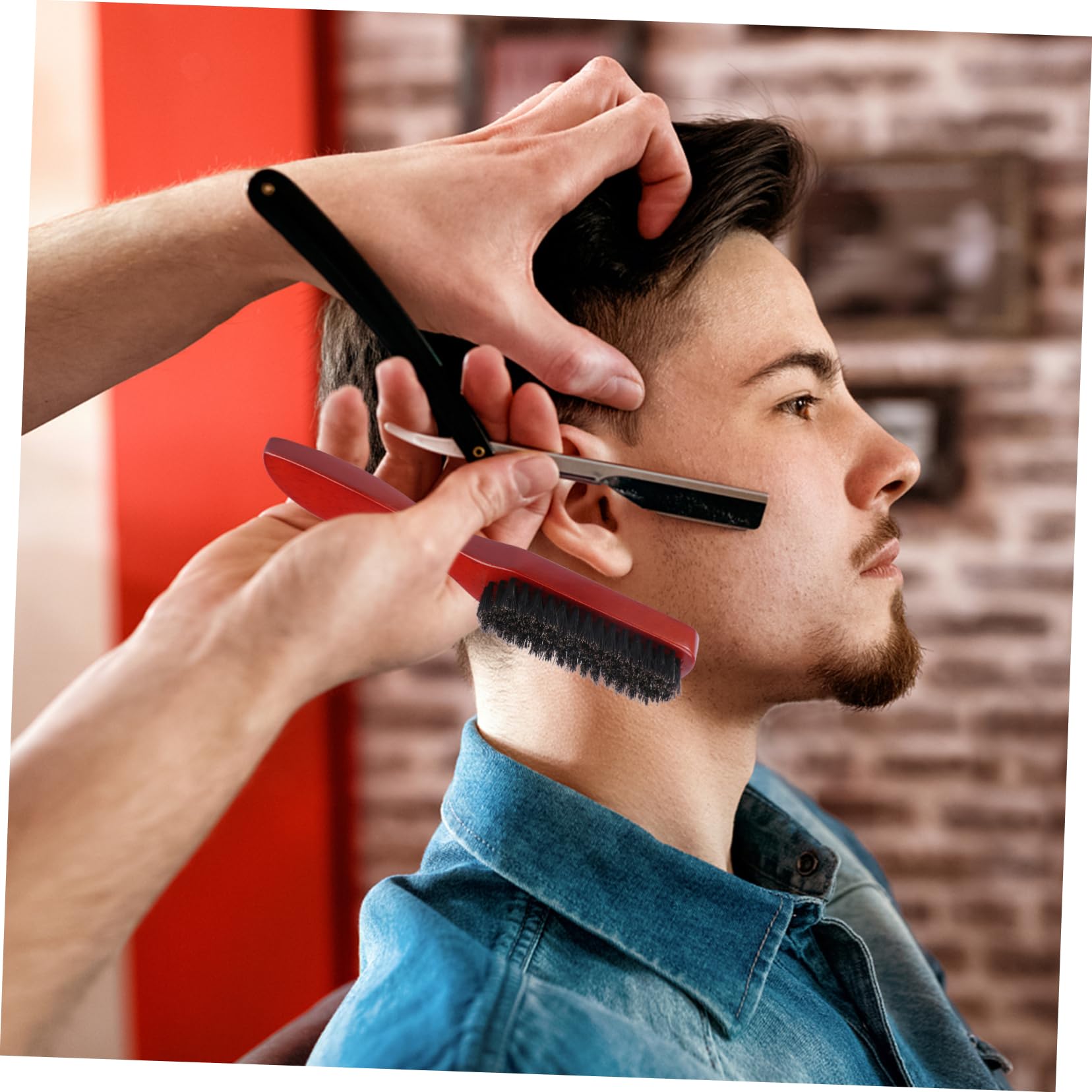 SOESFOUFU Natural Solid Wood Brush Pig Bristle Hair Brush Men's Beard Cleaning Styling Tool