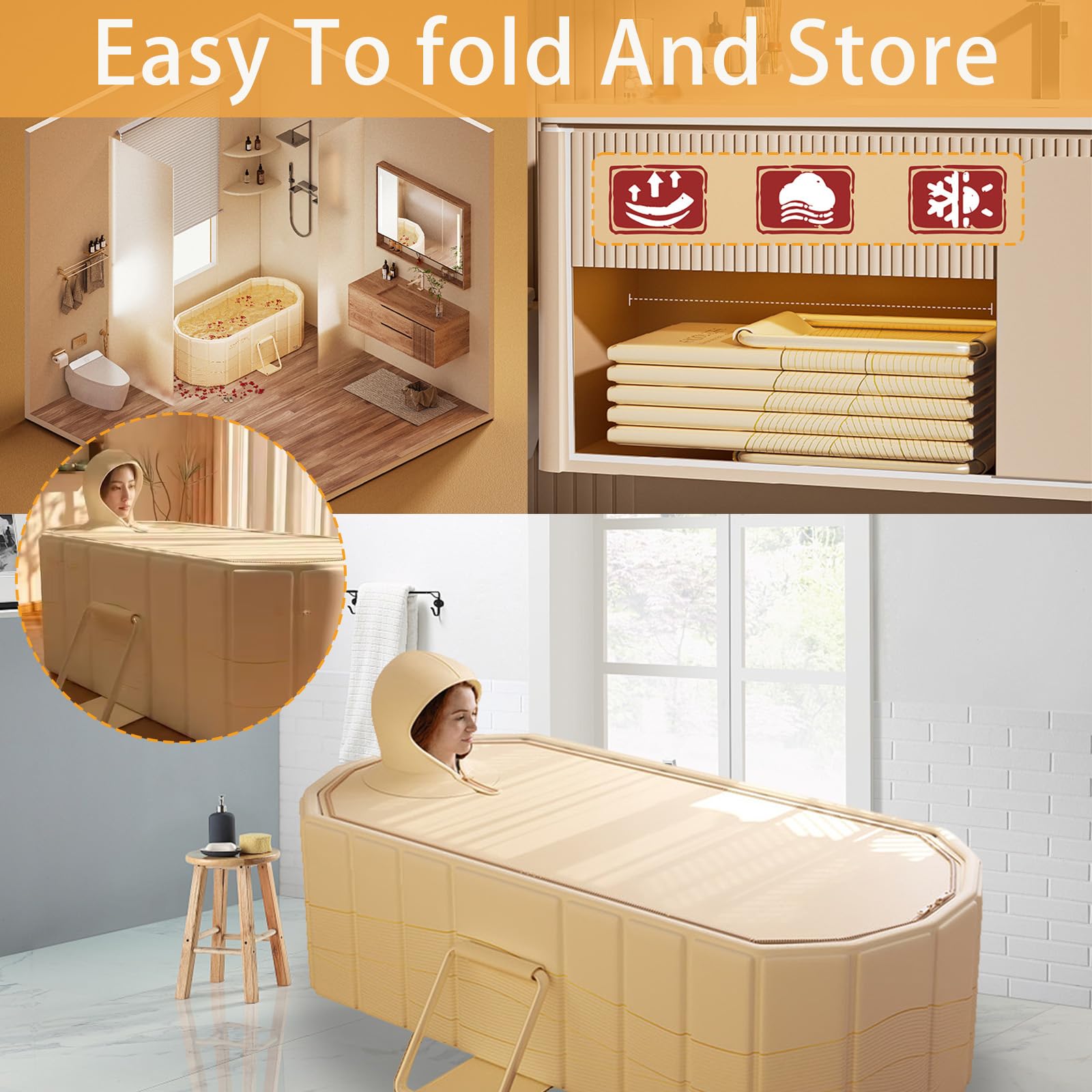 Bañera Plegable Para Adultos, 2 En 1 Baño De Hielo Y Agua Caliente, 150x55x50 cm De Grosor Bañera Portátil Independiente Para Ducha Con Tapa Minipiscina Para Spa En Casa Baño De Hielo