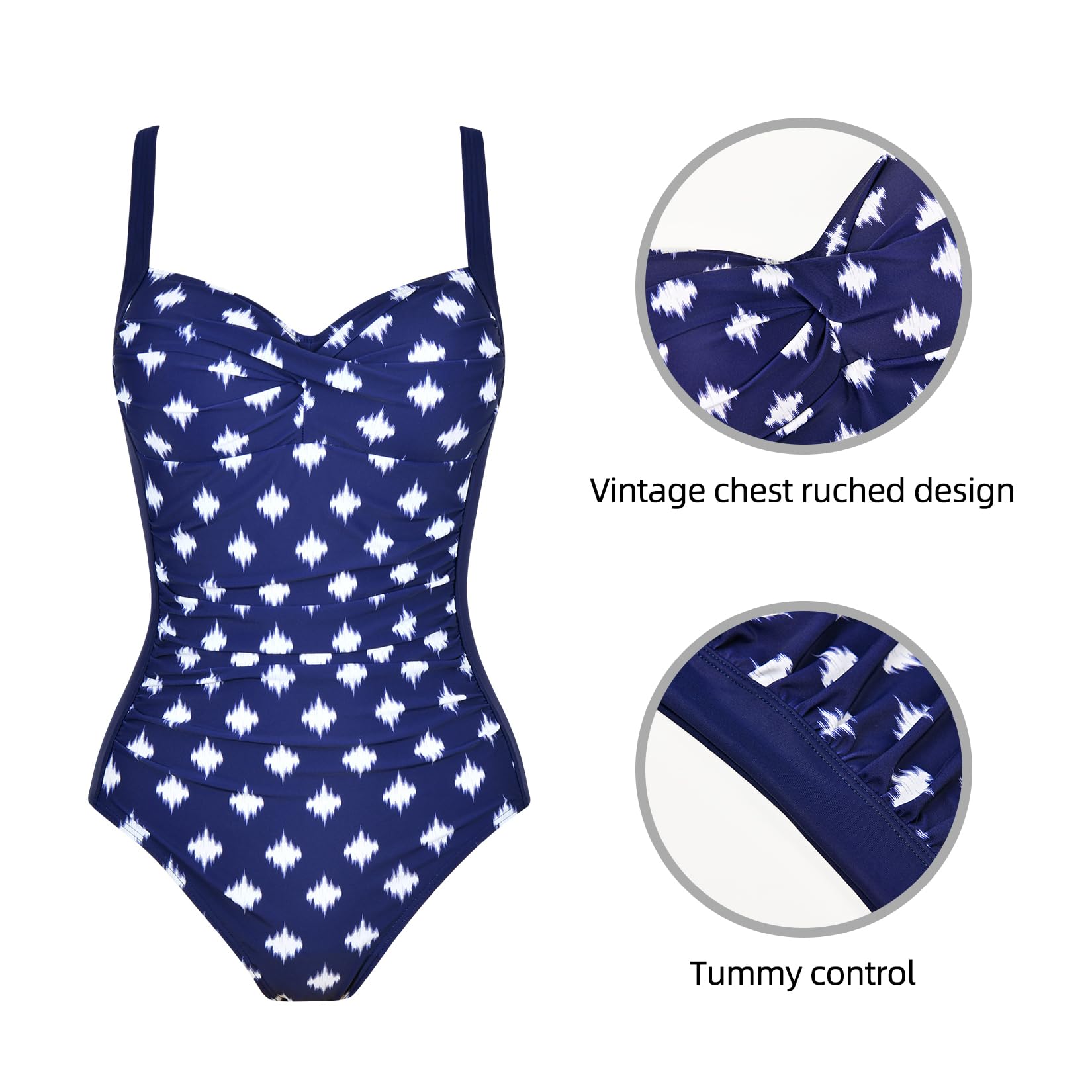 Bañador Reductor Mujer, Traje de Baño Una Pieza Vientre Plano con Fruncido, Monokini Tallas Grandes Push up con Relleno