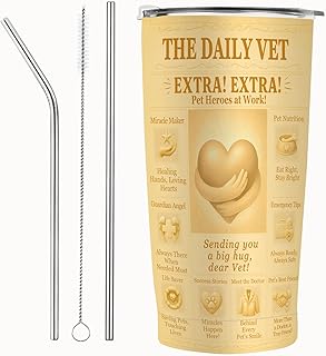 Veterinarian & Vet Tech Gift Tumbler 20oz – Vintage Newspaper-Style Appreciation, Insulated Stainless Steel Travel Mug for DVM RVT LVT CVT, Vet Student Graduation, Animal Hospital Clinic Thank You
