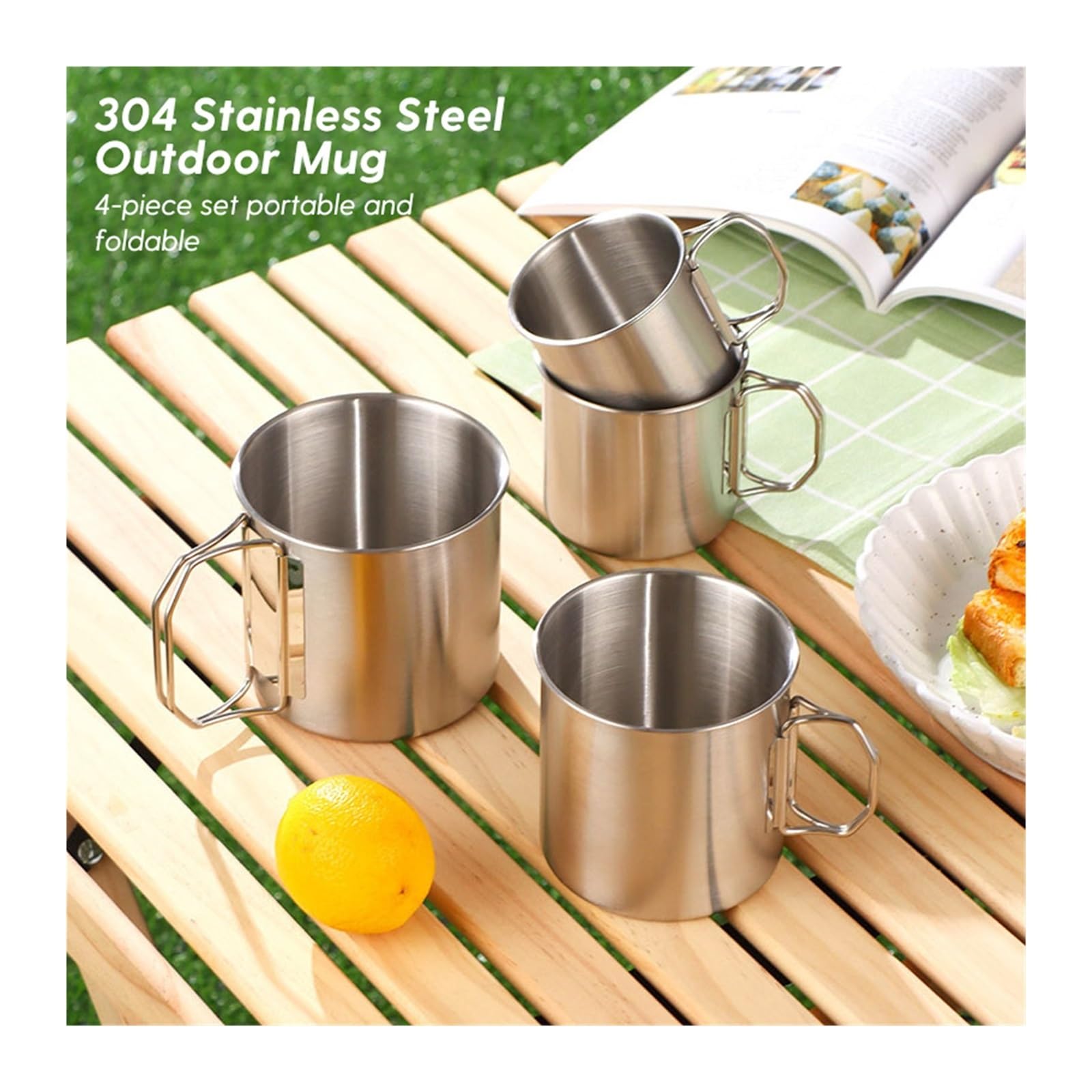 Bicchiere Acciaio Inox Pieghevole Set di tazze pieghevoli da campeggio | Set di bicchieri da picnic portatili in acciaio inossidabile 304