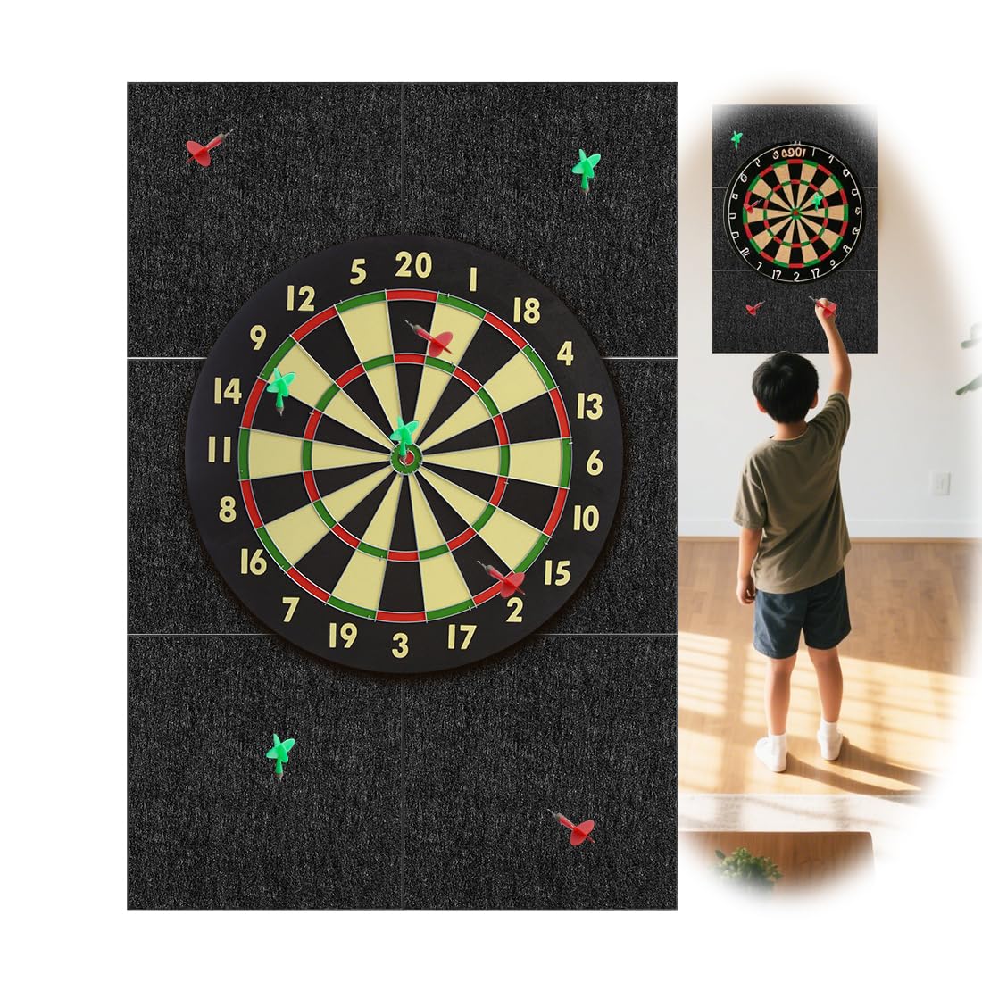 Dartboard Wandschutz, Wandumrandung für Dartboard, Dart Wandschutz, Filz Dartscheibe Wandschutz Selbstklebend Dartboard-Schutz für Wandschutz,Dartscheiben-Rückseite,Filz-Wandfliesen Kork Board 30x30cm