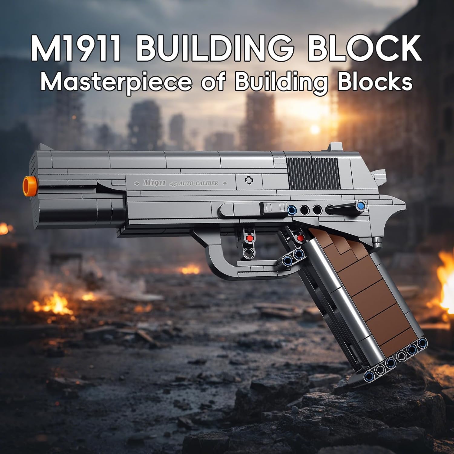 1:1 M1911 Model Building Blocks Set 333 Pcs Military Gun Pistol Building Kit Decor Gift for Adults & Teens