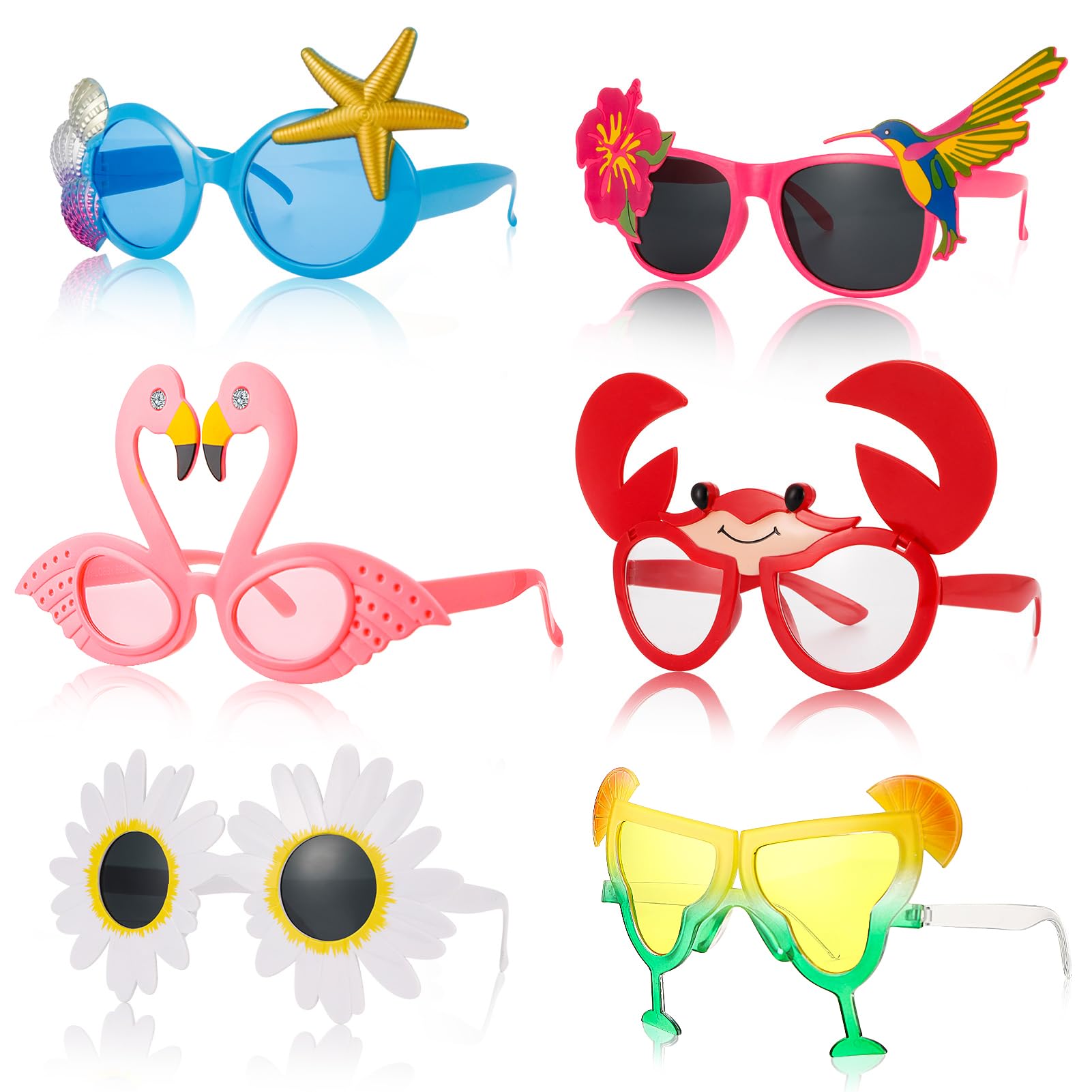 ALTcompluser 6 Pairs Novelty Party Sunglasses, Funny Hawaiian Sunglasses, Beach Party Glasses with Different Shapes, Tropical Sunglasses, Party Photo Prop Supplies for Childen & Adults