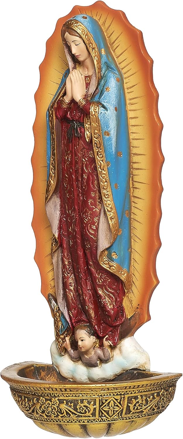 Joseph's Studio by Roman - Our Lady of Guadalupe Holy Water Font, Renaissance Collection, 7.5" H, Resin and Stone, Religious Gift, Decoration, Collection, Durable, Long Lasting
