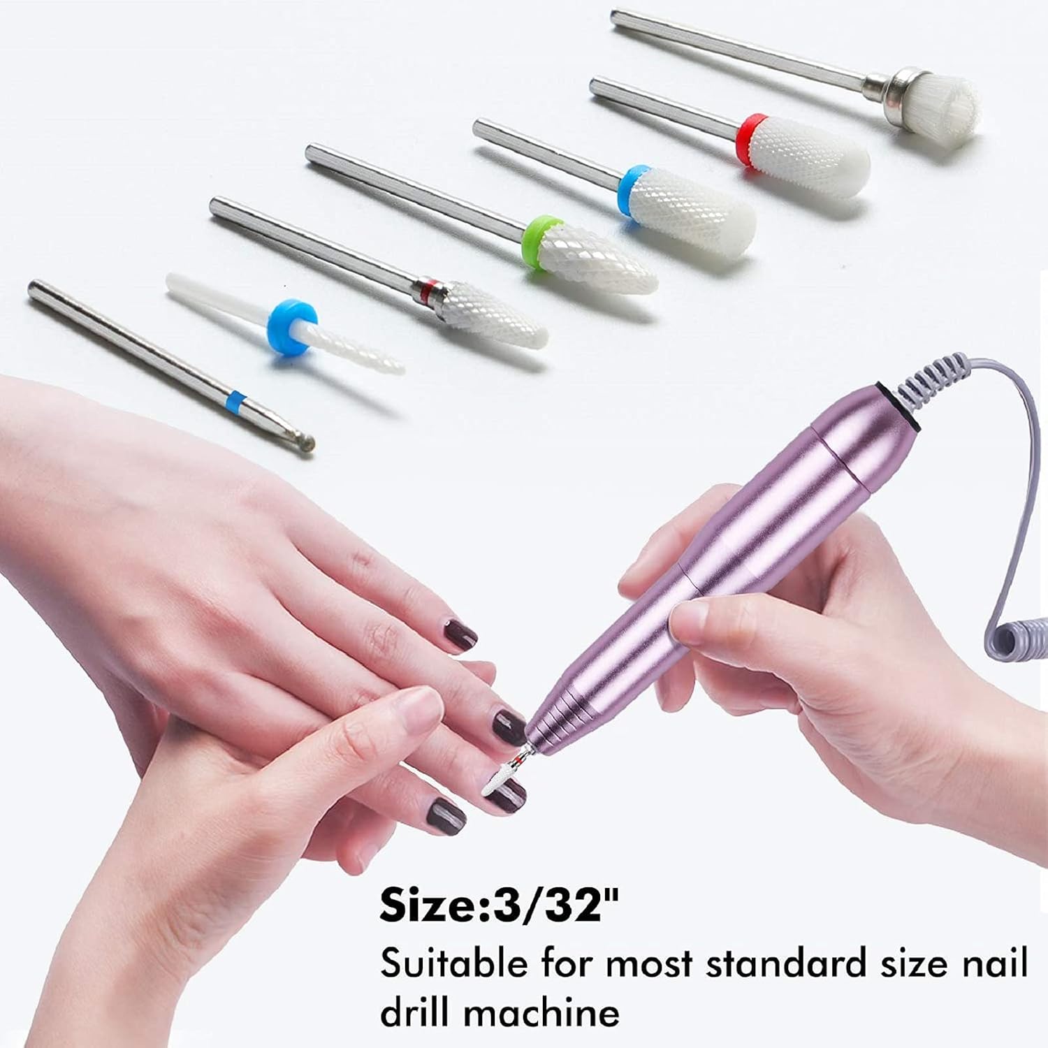 Ceramic Nail Drill Bits Set ECBASKET 7pcs 3/32 inch Diamond Carbide Nail Drill Bit for Remove Acrylic Gel Nails Cuticle Manicure Pedicure