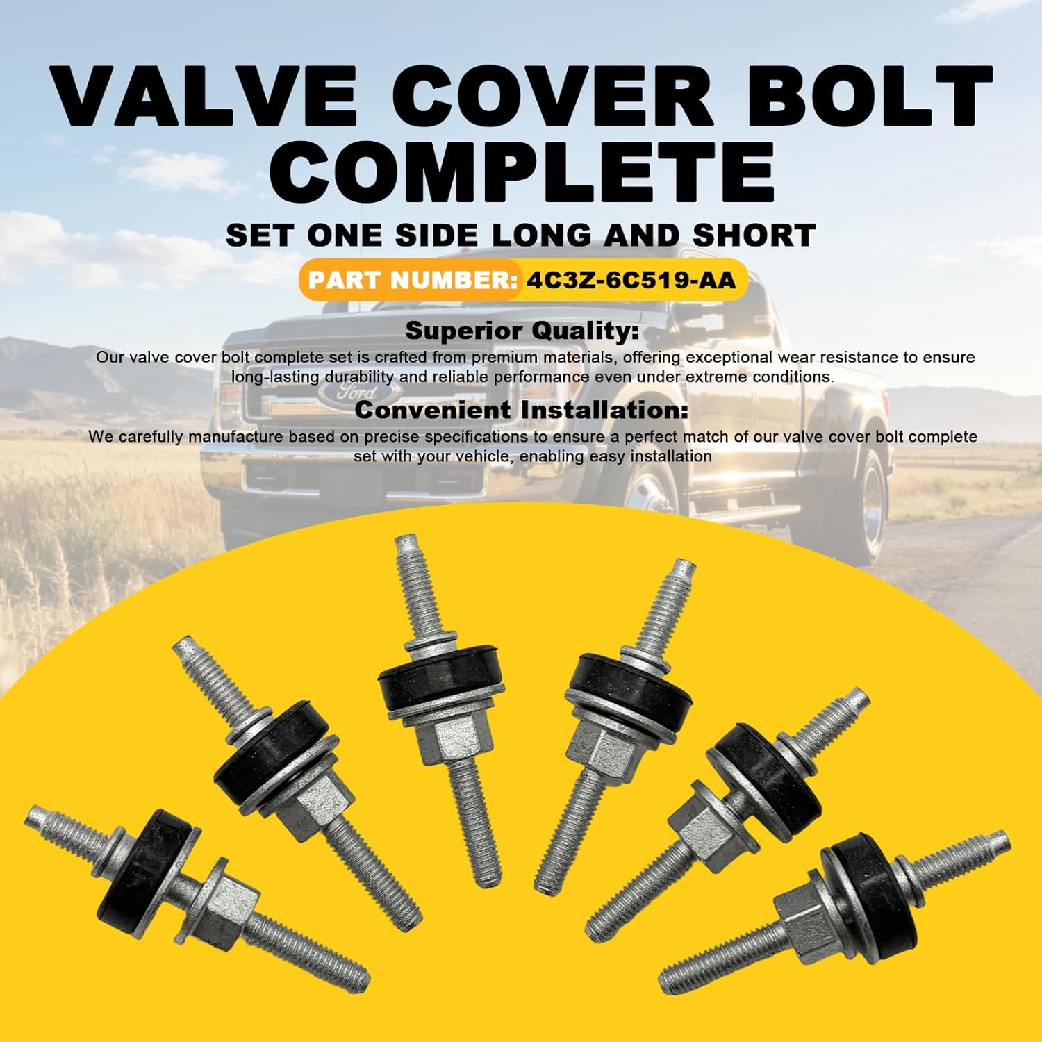 Valve Cover Bolt Replace 4C3Z-6C519-AA for Ford 6.0 Powerstroke Diesel F250 F350 E350 E450 2003-2010, Valve Cover Bolt Complete Set One Side Long and Short