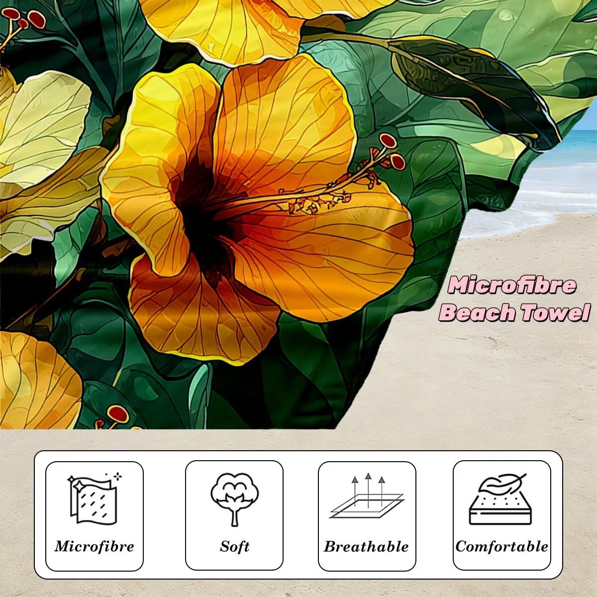 Toalla Playa 80x160 cm, Toalla Gimnasio Microfibra Secado Rapido, Juego de 2 Antiarena Toallas de Playa, Ligera Compacta Toallas Microfibra Grande para Viaje, Regalo Hombre Regalo Mujer (Flor) -5065
