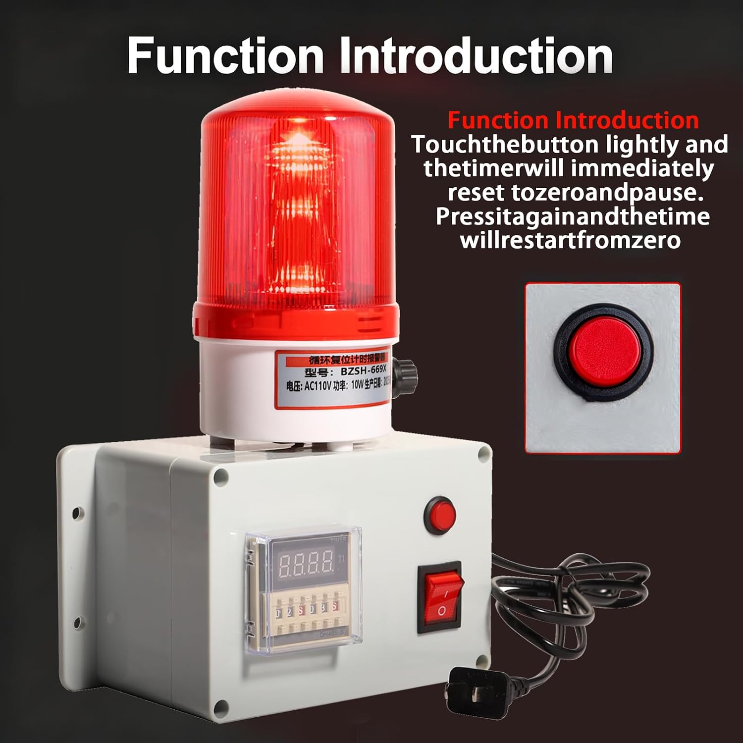 Industrial Cycle Timing Siren Alarm 105dB Flashing Light Timer