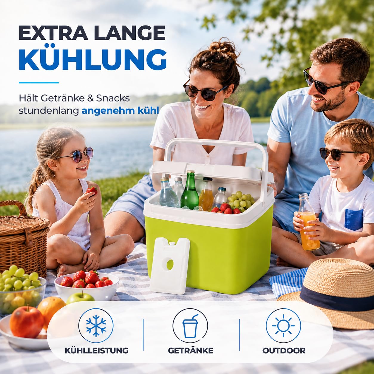 Glacière de 15 litres avec élément de refroidissement et bloc réfrigérant – Boîte isotherme pour un refroidissement extra long, idéal comme sac isotherme