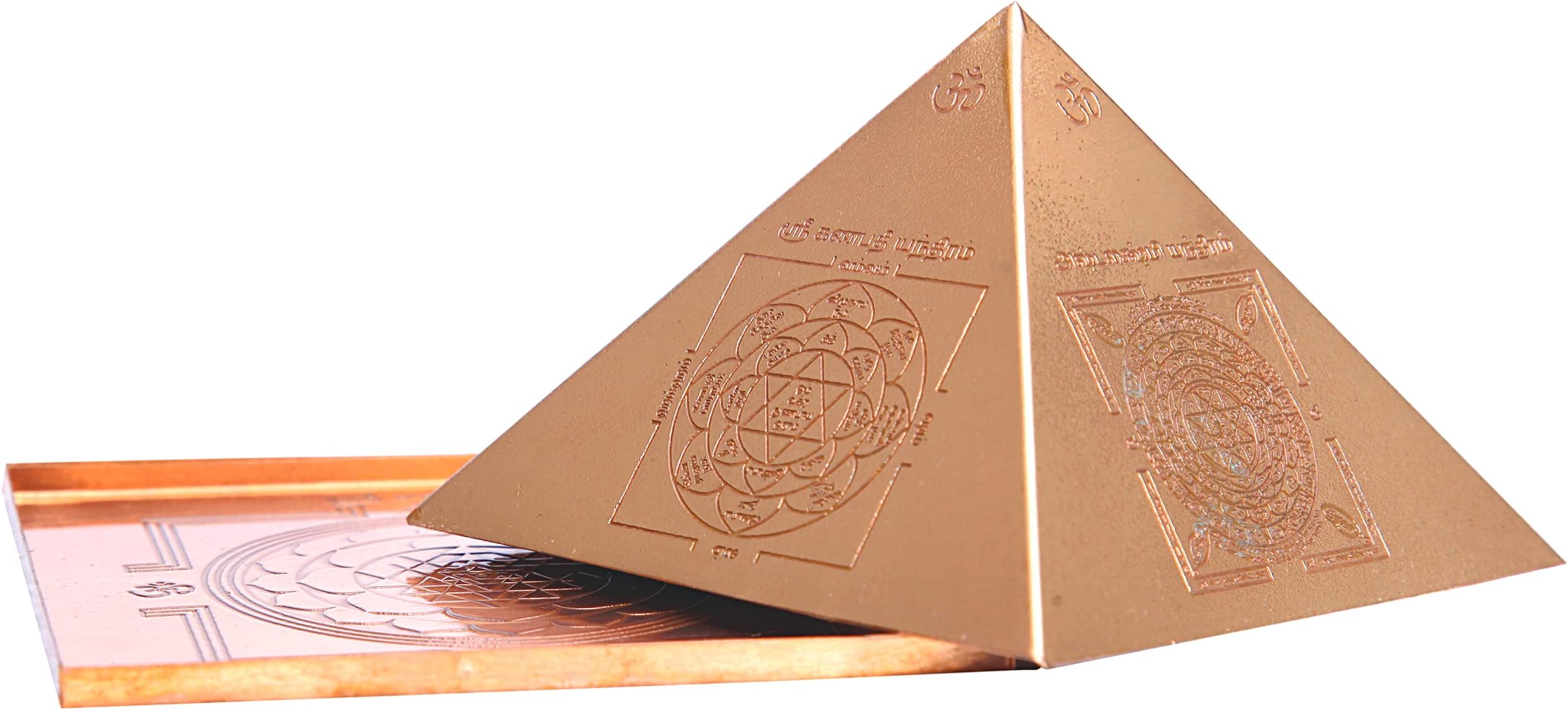 Anciently Copper Vastu Pyramid Yantra With Base Plate & 5 Powerful Yantras Carved (4x4 Inches)