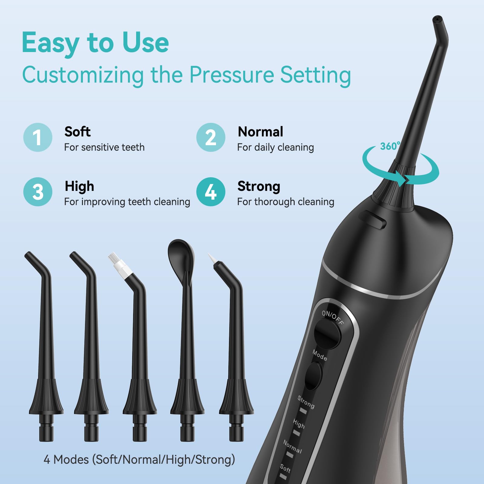Water Dental Flossers for Teeth，300ML Cordless Portable Electric Water Flosser, 4 Modes Oral Irrigator, Waterproof Rechargeable Water Floss for Deep Cleaning,Plaque Remover,Braces Home Travel Use