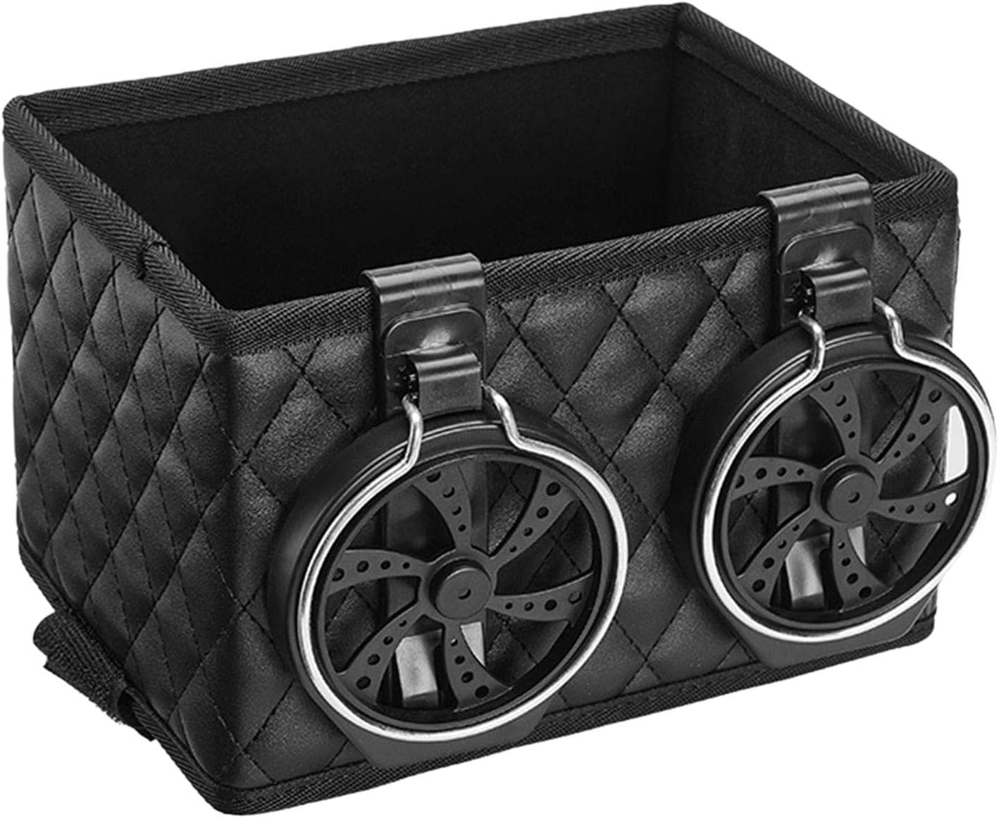 Car Armrest Storage Box Organizer Cup Holder Tissue Box PU Leather 2 in 1 Combo with Foldable Cup Holder And Stable Strap Fixing Suitable for Business, Black