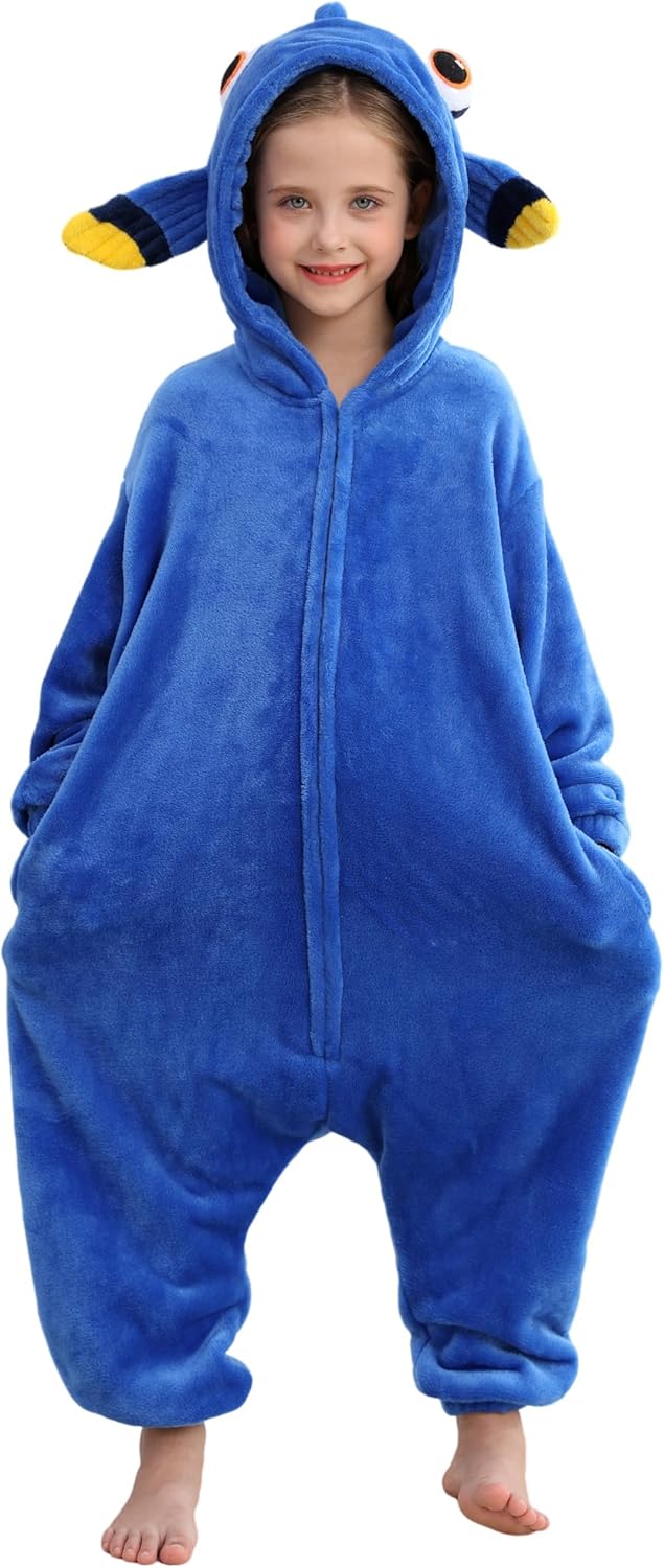 CuteOn Fish Onesie Kids Animal Pajamas for Girls Boys Halloween Christmas Costume Unisex Cosplay Sleepwear for 4-12Y