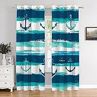 Vista 32 de Maritime Ocean Cafe Curtains,Anchors Nautical Art Blackout Tier Curtain Multilayer Polyester Short Kitchen Drapes 2 Pack 26X24 Inches Anclajes