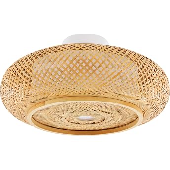 Bamboo Ceiling Light 220 V Bedroom Lampshade Pendant Lamp Half Flushmount Wicker Ceiling Light Handmade Boho Rattan Lights Ceiling for Kitchens Hallways Living Room 40 cm [Energy Class E]