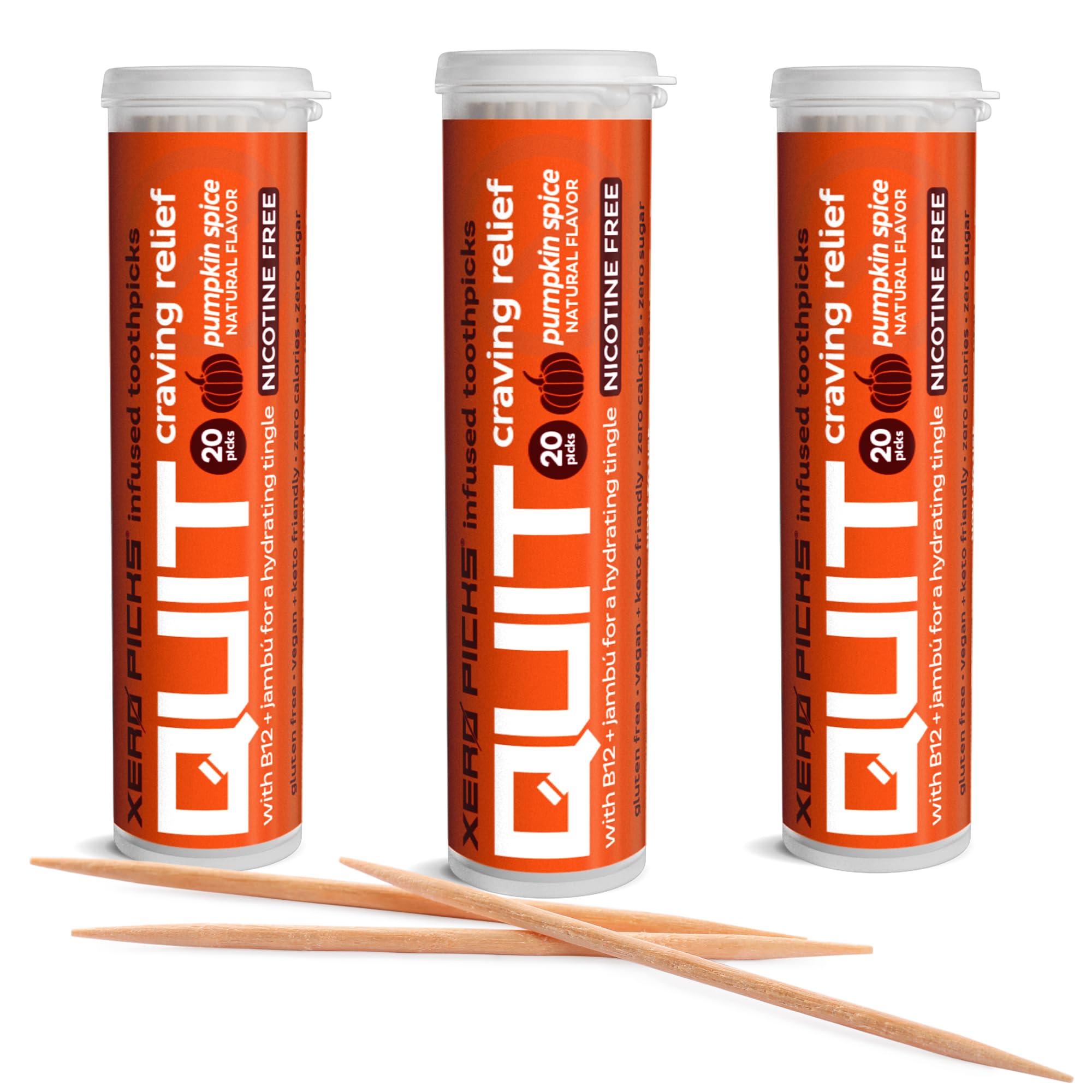 Xero Picks Infused Flavored Toothpicks to Help Quit Smoking - Nicotine Free (Pumpkin Spice, 3 Pack) Non-GMO Kosher Vegan