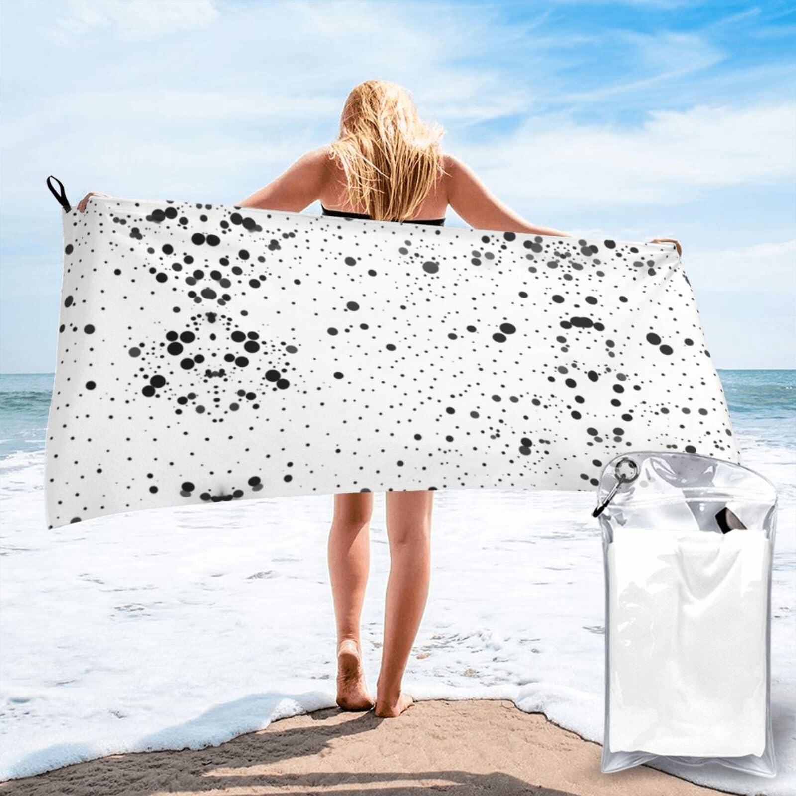 HLBSDM Black and White Dot Print Beach Towel Quick Dry Portable for Swimming Yoga Travel Campers