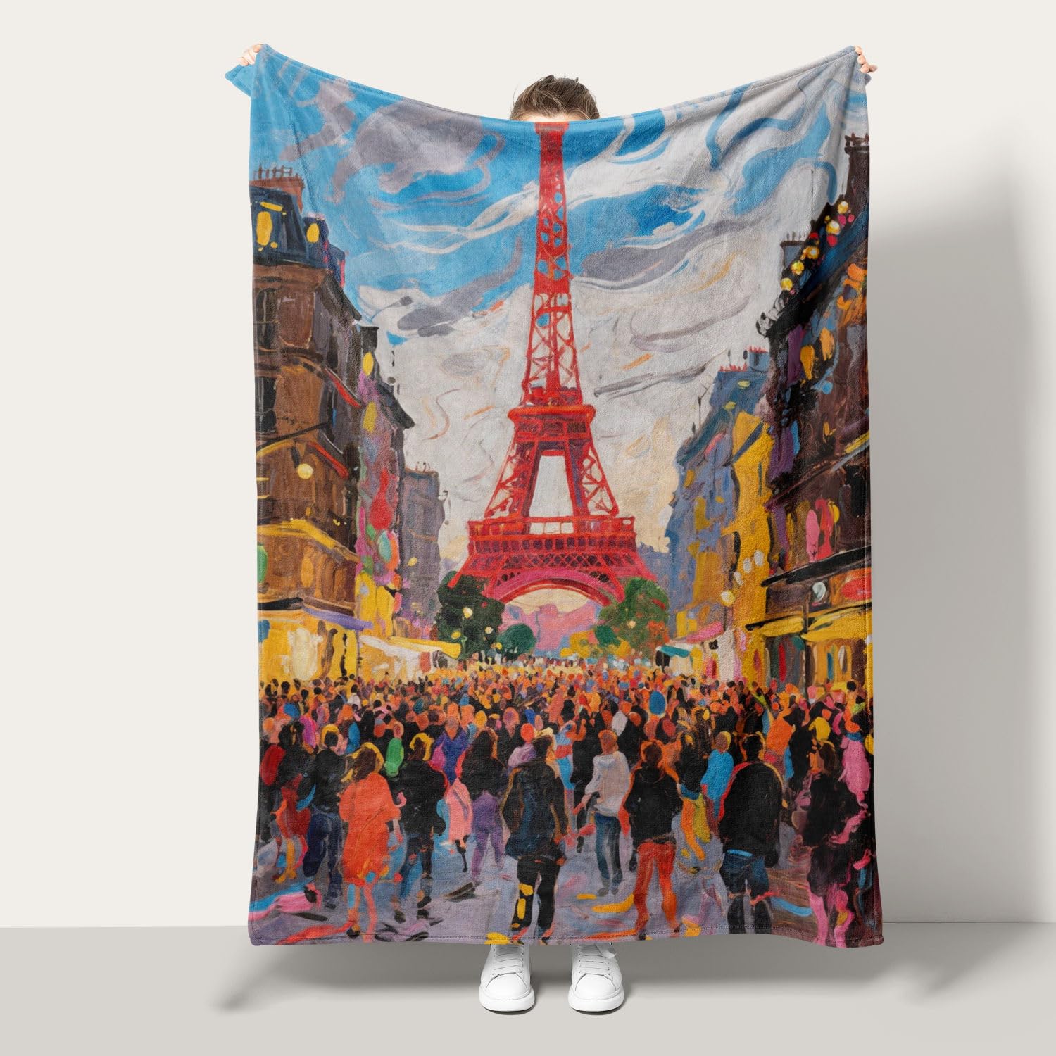 Couverture en flanelle motif Tour et Foule 100x130cm plaid canapé