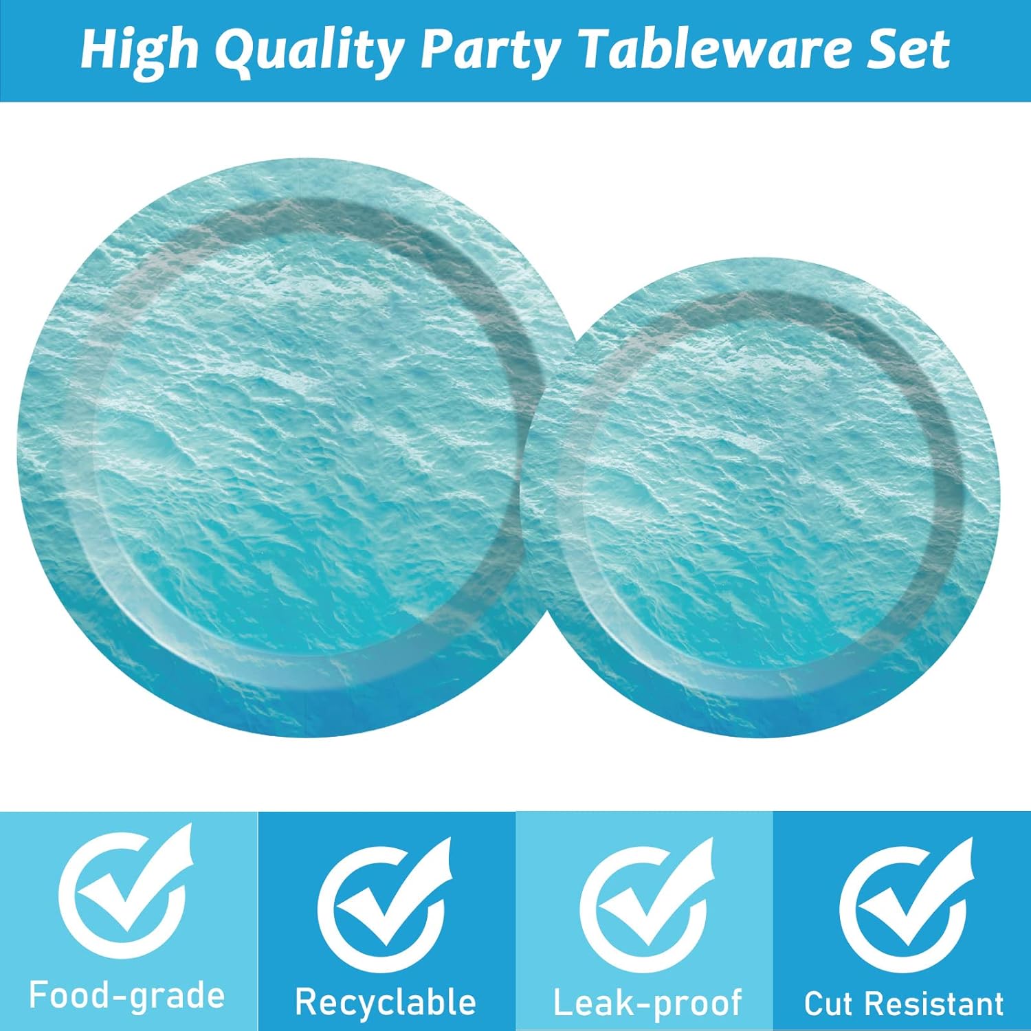 200 PCS Ocean Themed Paper Plates and Napkins Under the Sea Party Decorations Sea Waves Birthday Dessert Plates Supplies Tableware Set for Men Women Boy Girl Birthday Baby Shower Serve 50 Guests - Image 3