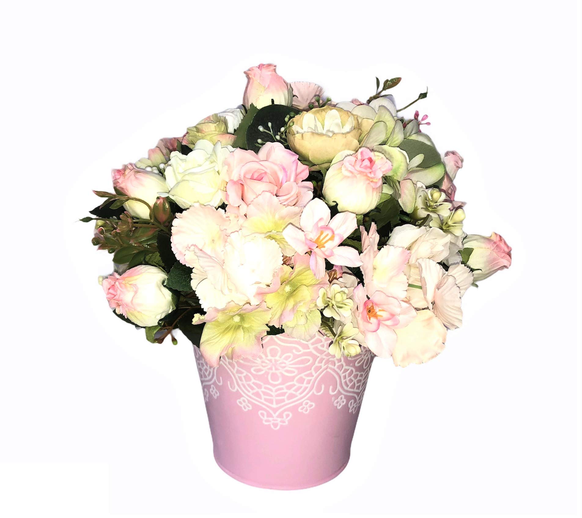 LBA Centro Bouquet de Flores Artificiales, en Tonos Pastel. Medidas: Altura 33 cms. Anchura (Flores) 30x30 cms.